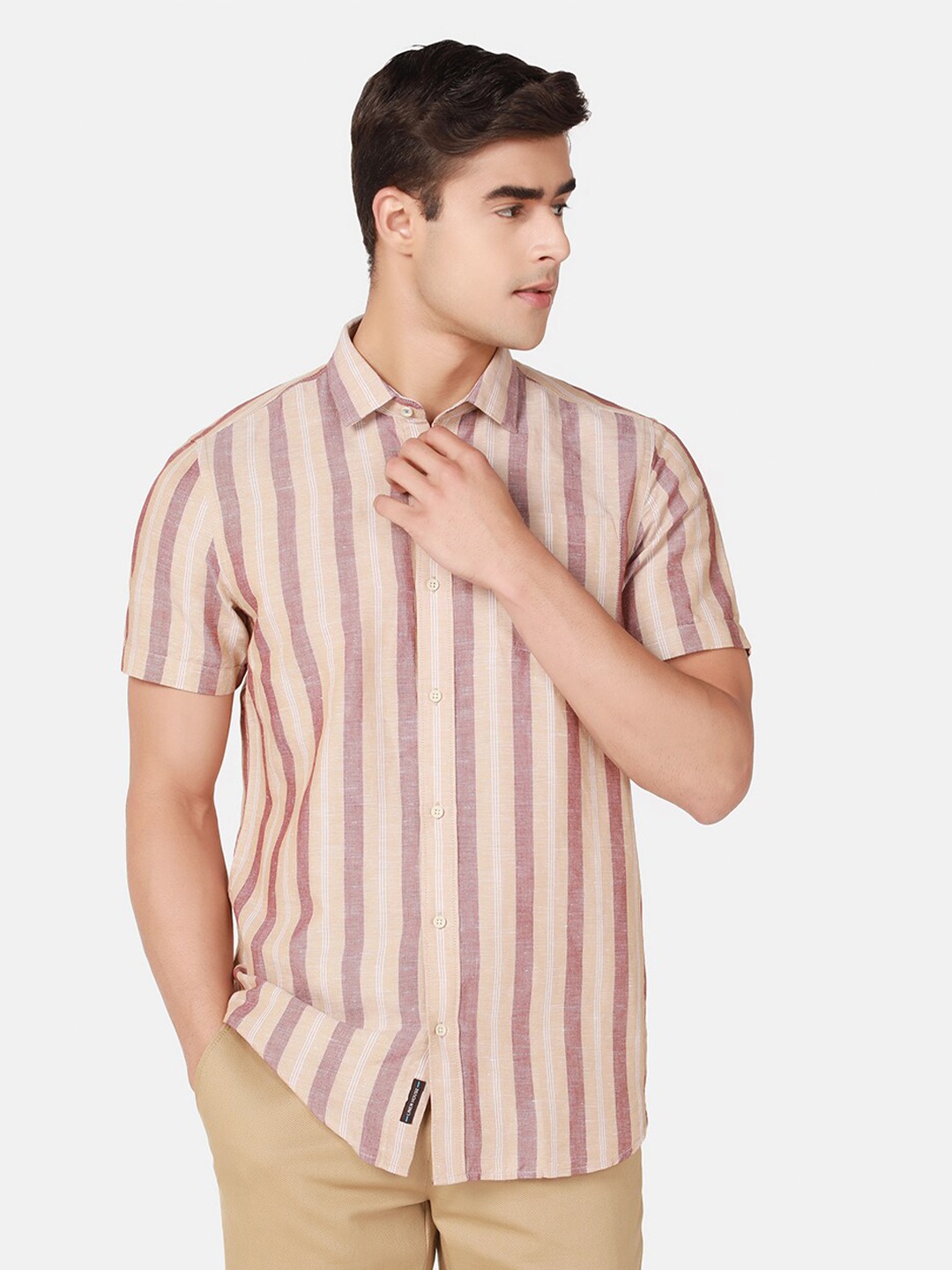 

Blackberrys India Slim Vertical Striped Slim Fit Casual Shirt, Rust