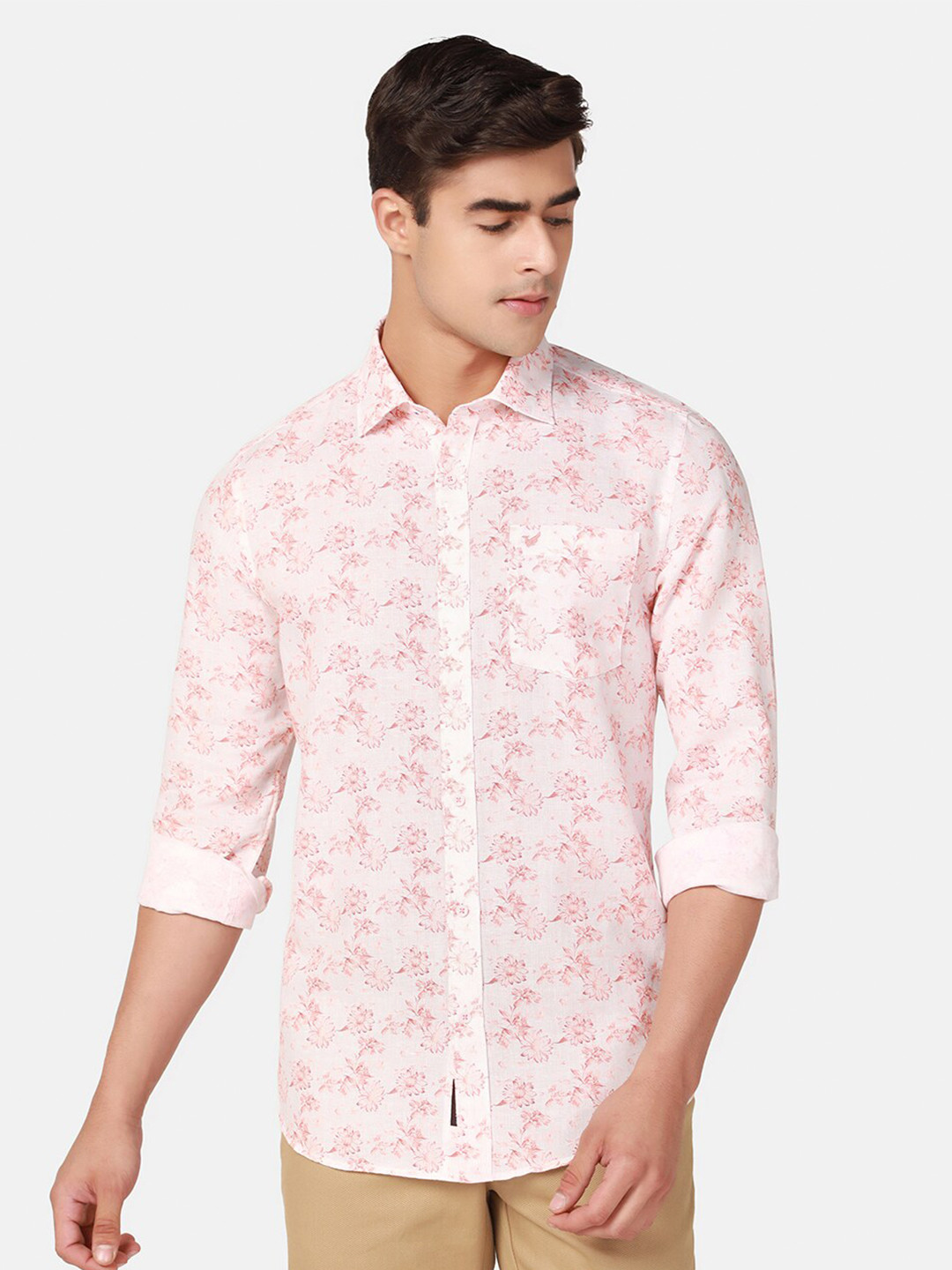 

Blackberrys India Slim Floral Printed Slim Fit Casual Shirt, Peach