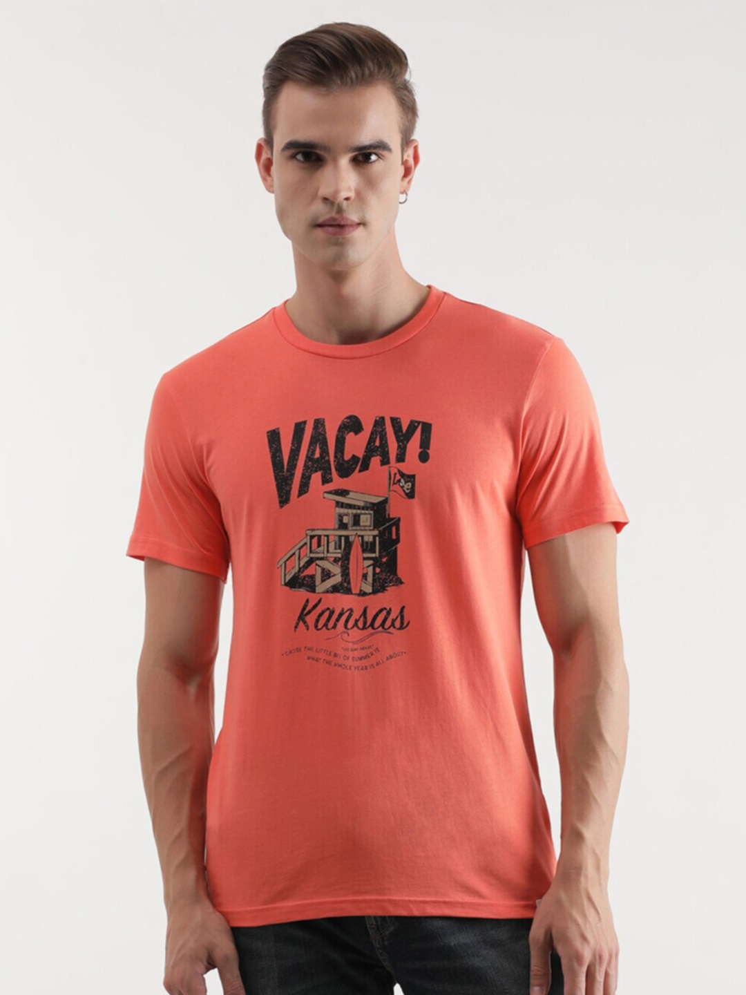 

Lee Typography Printed Cotton Slim Fit T-shirt, Orange