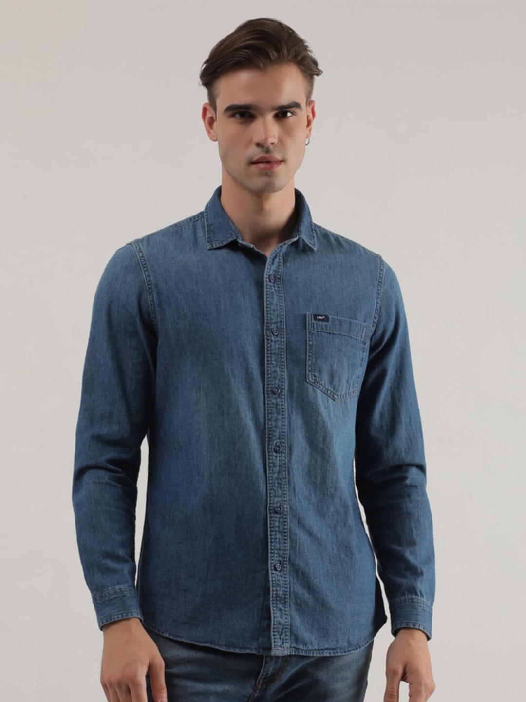 

Lee Slim Fit Spread Collar Twill Cotton Casual Shirt, Blue