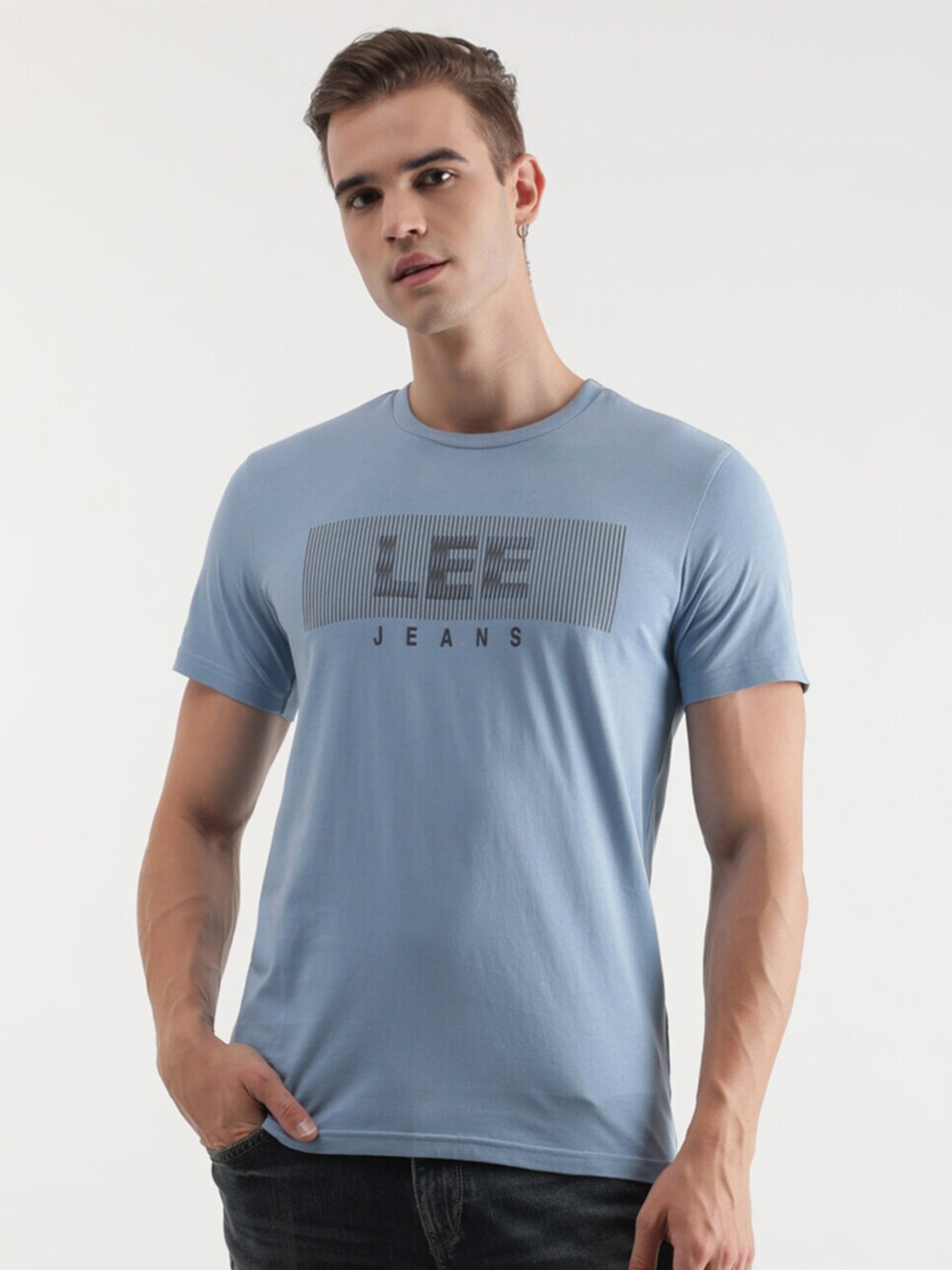

Lee Typography Printed Cotton Slim Fit T-shirt, Blue
