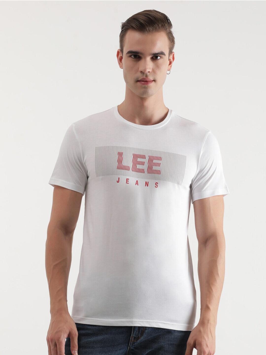 Lee Typography Printed Cotton Slim Fit T-shirt, White