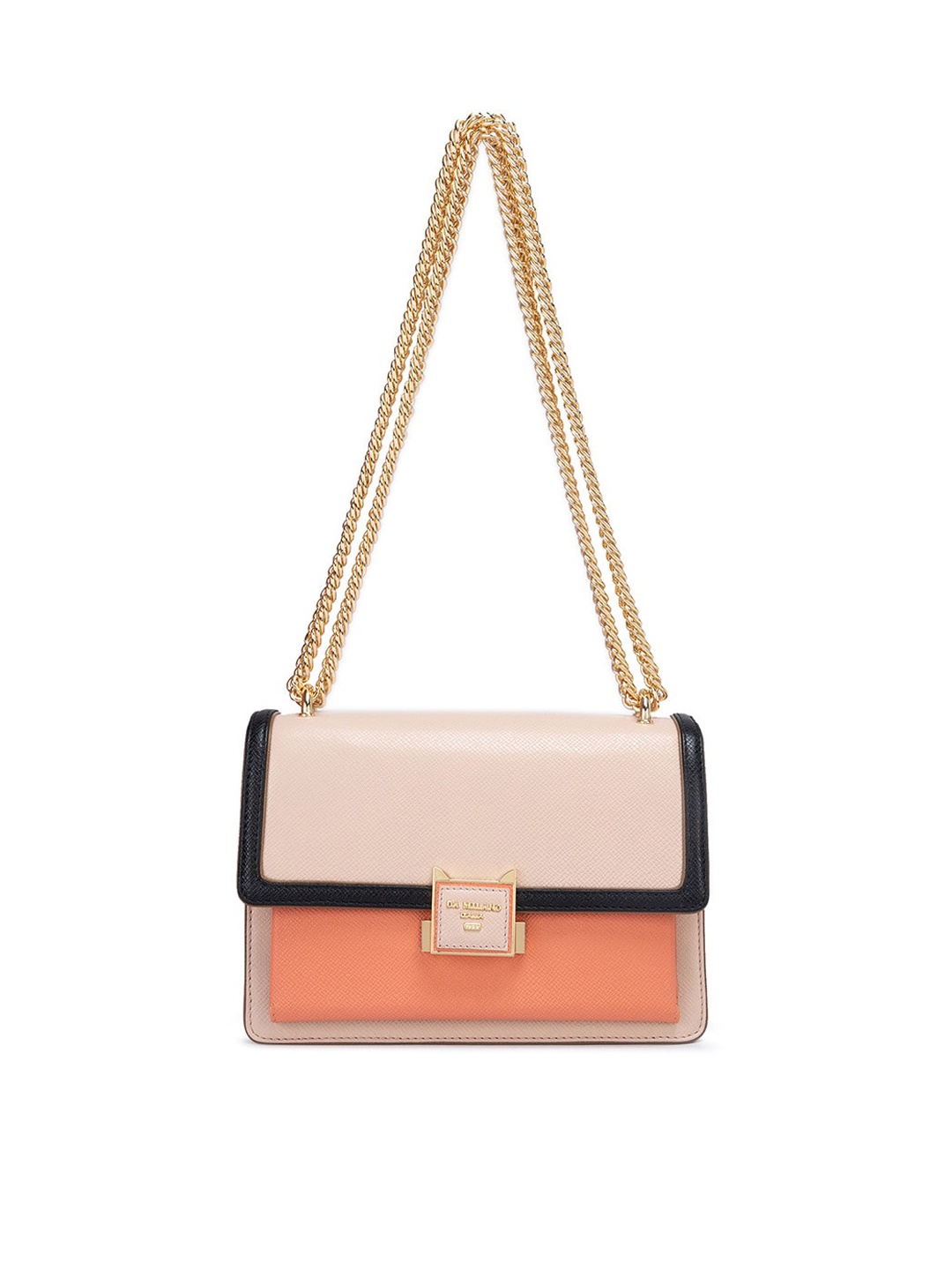 

Da Milano Colourblocked Leather Structured Shoulder Bag, Peach