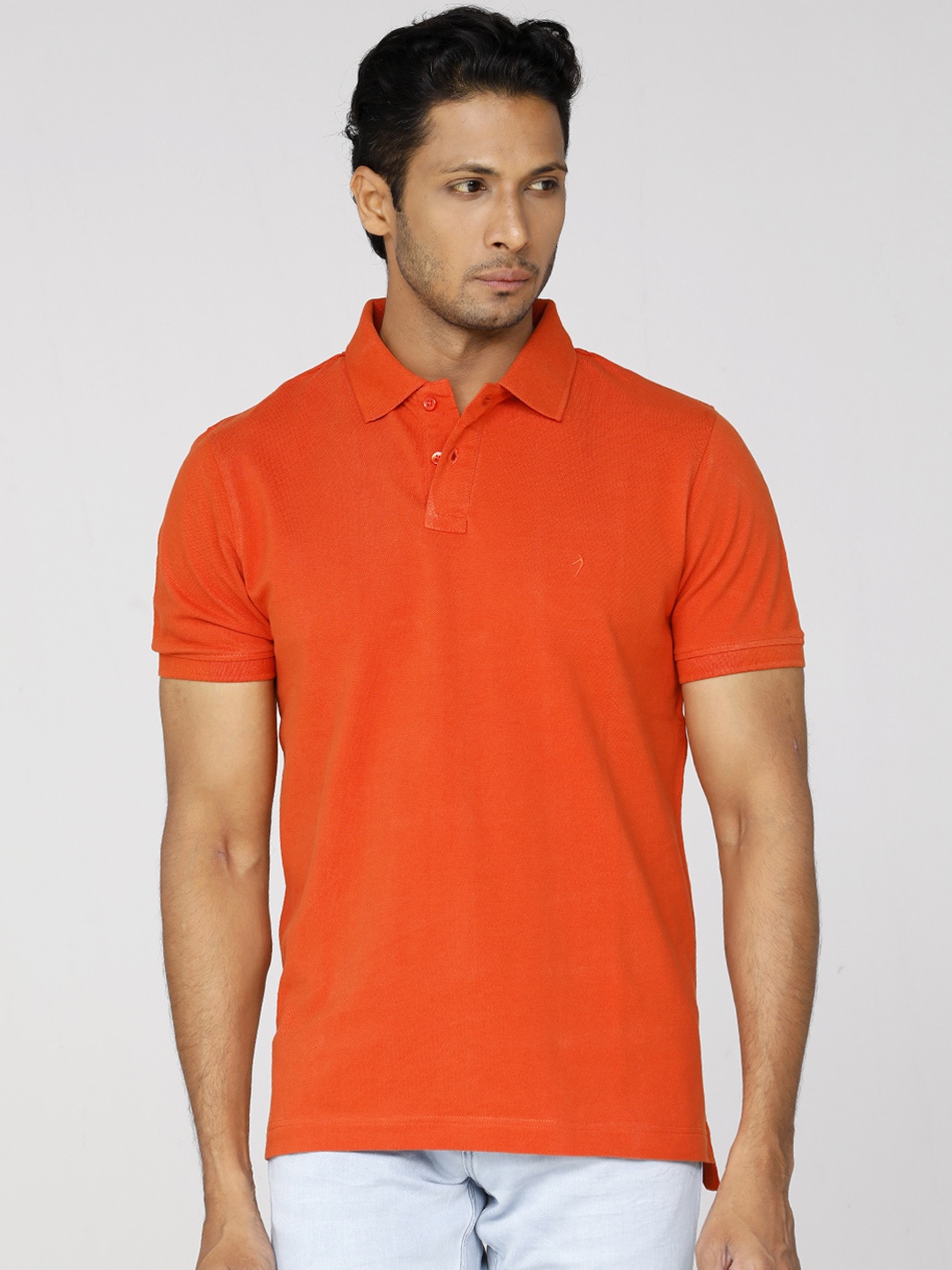 

Indian Terrain Men Orange Solid Polo Collar T-shirt