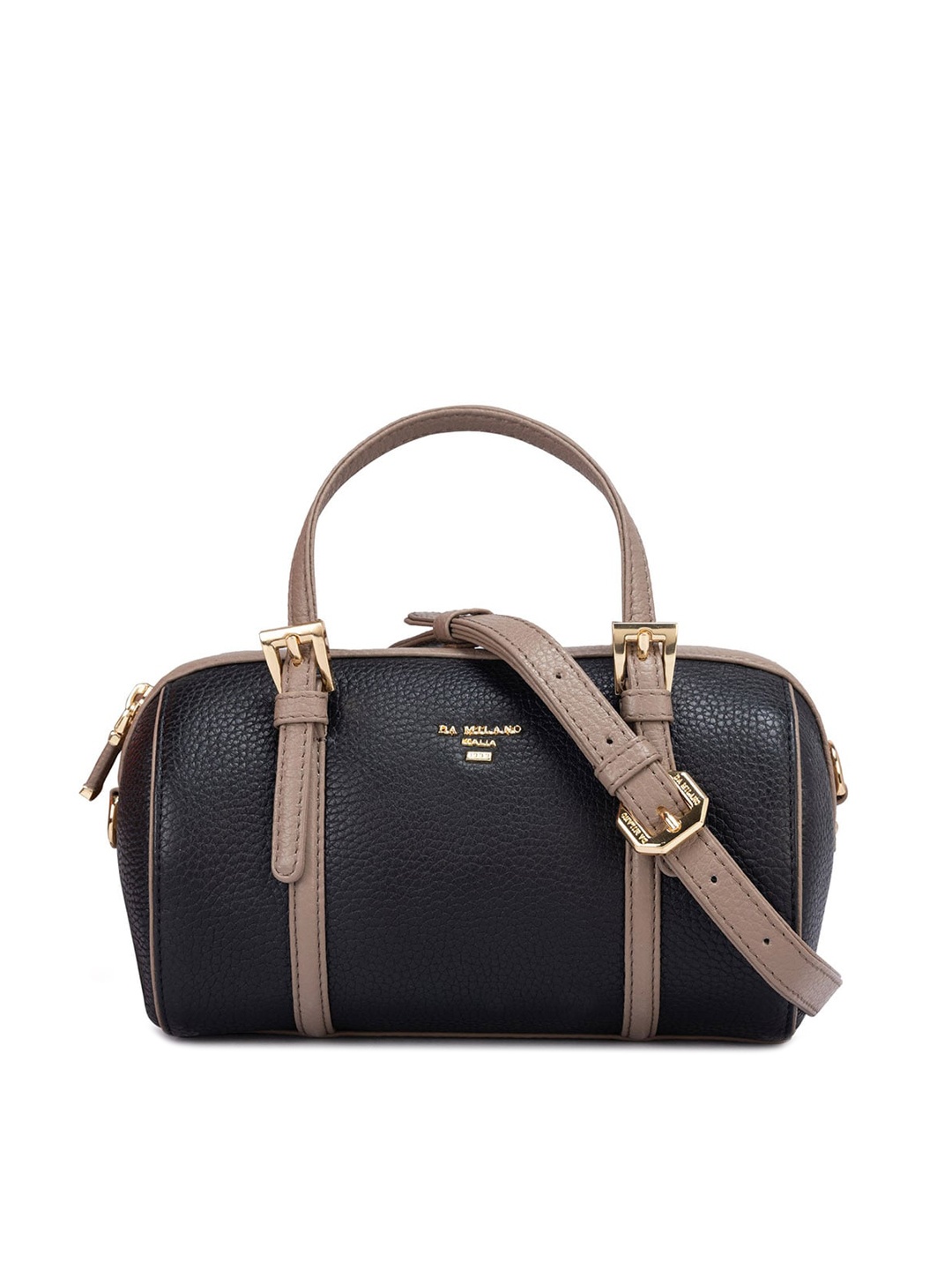 

Da Milano Textured Leather Structured Handheld Bag, Black