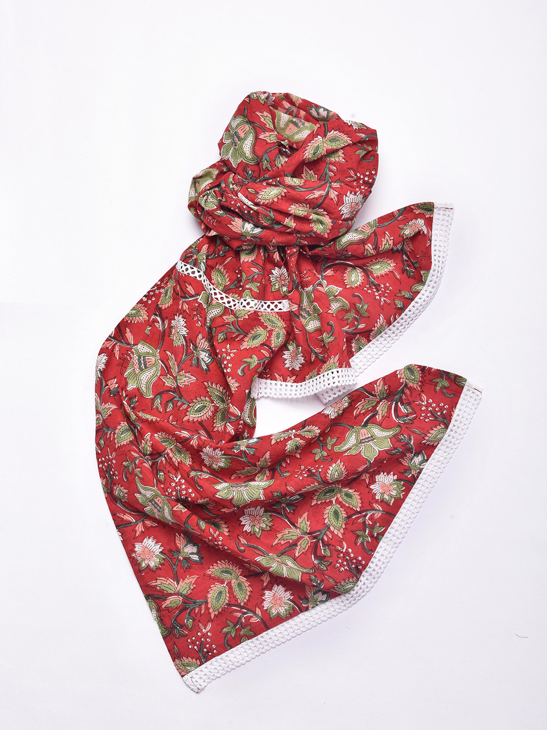 

trueBrowns Women Block Print Floral Cotton Stole, Red