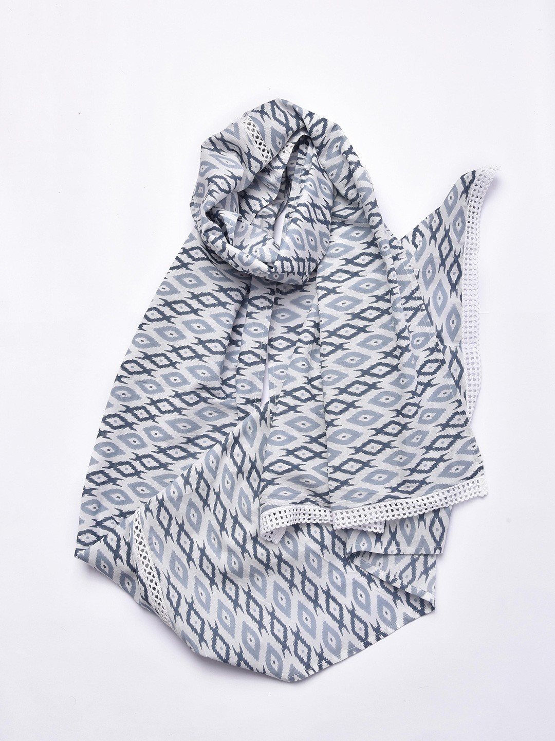 

trueBrowns Women Ikat Print Cotton Stole, White