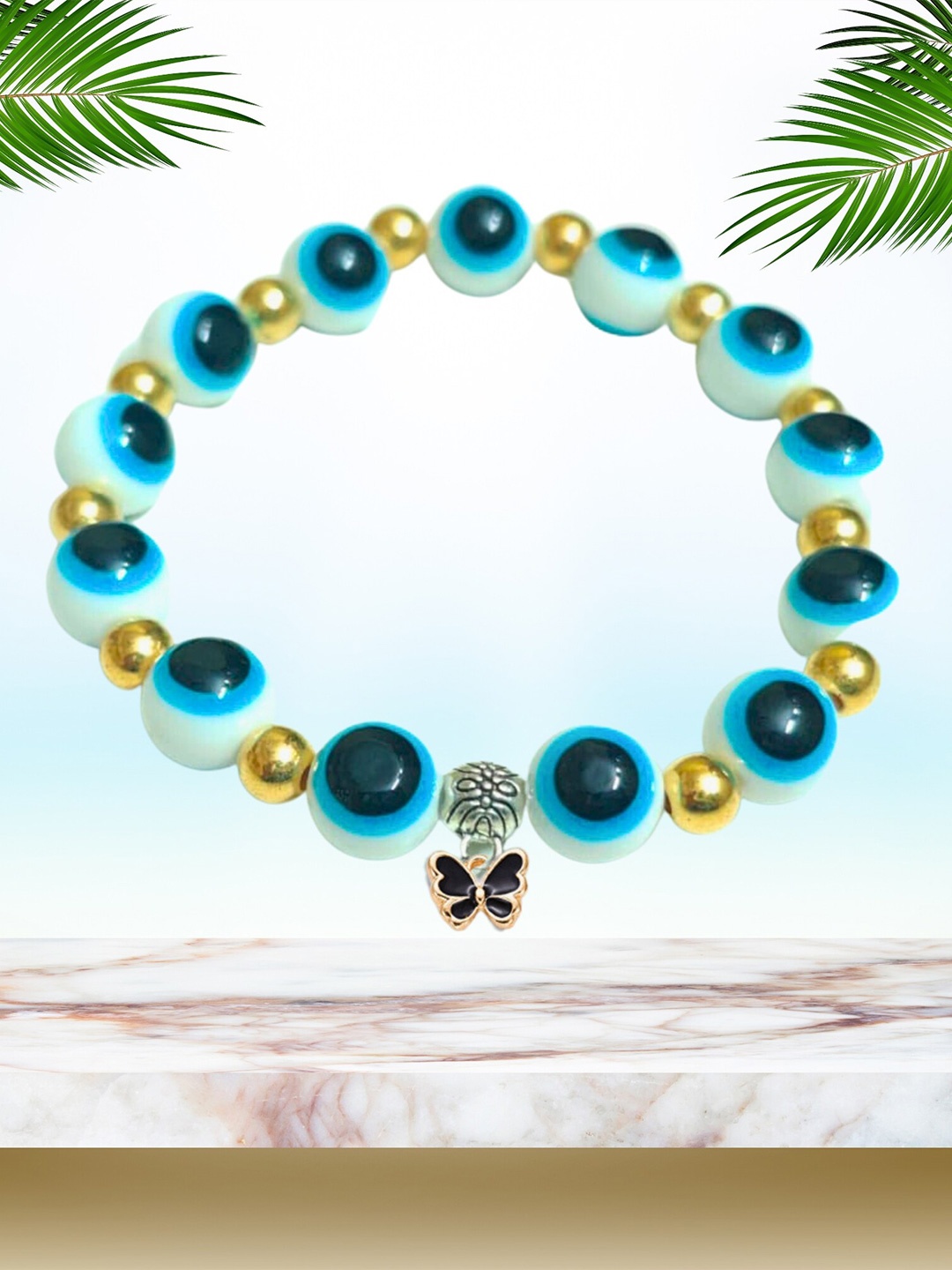 

Pinapes Artificial Beaded Elasticated Slip-On Bracelet, Blue