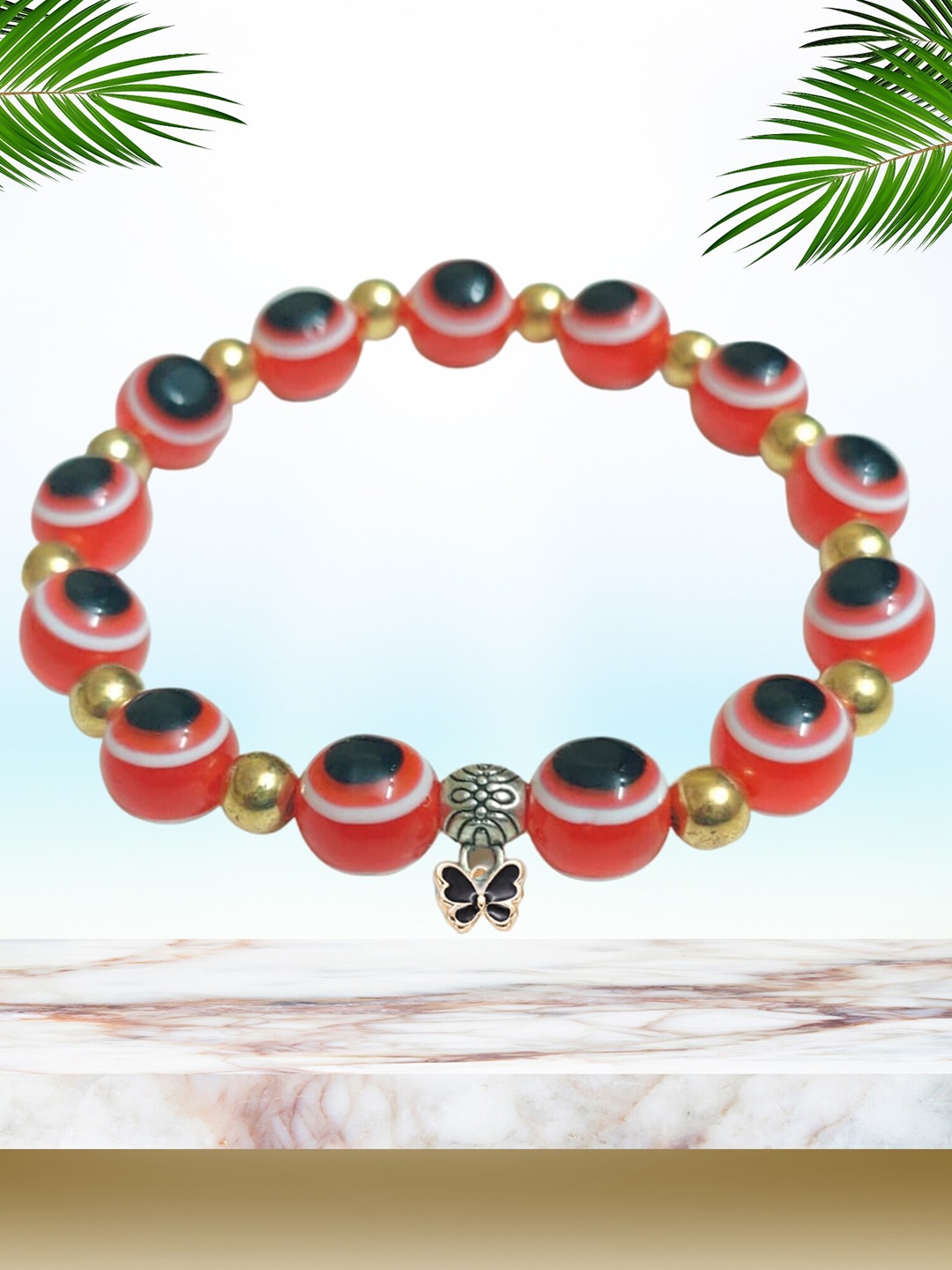 

Pinapes Artificial Beaded Elasticated Slip-On Bracelet, Red