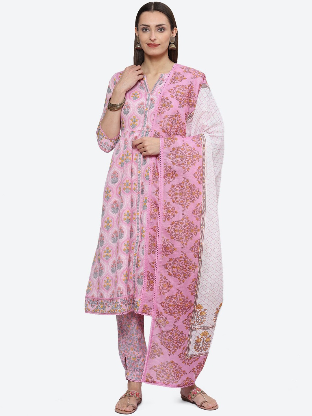 

Biba Floral Printed A-Line Kurta with Salwar & Dupatta, Pink