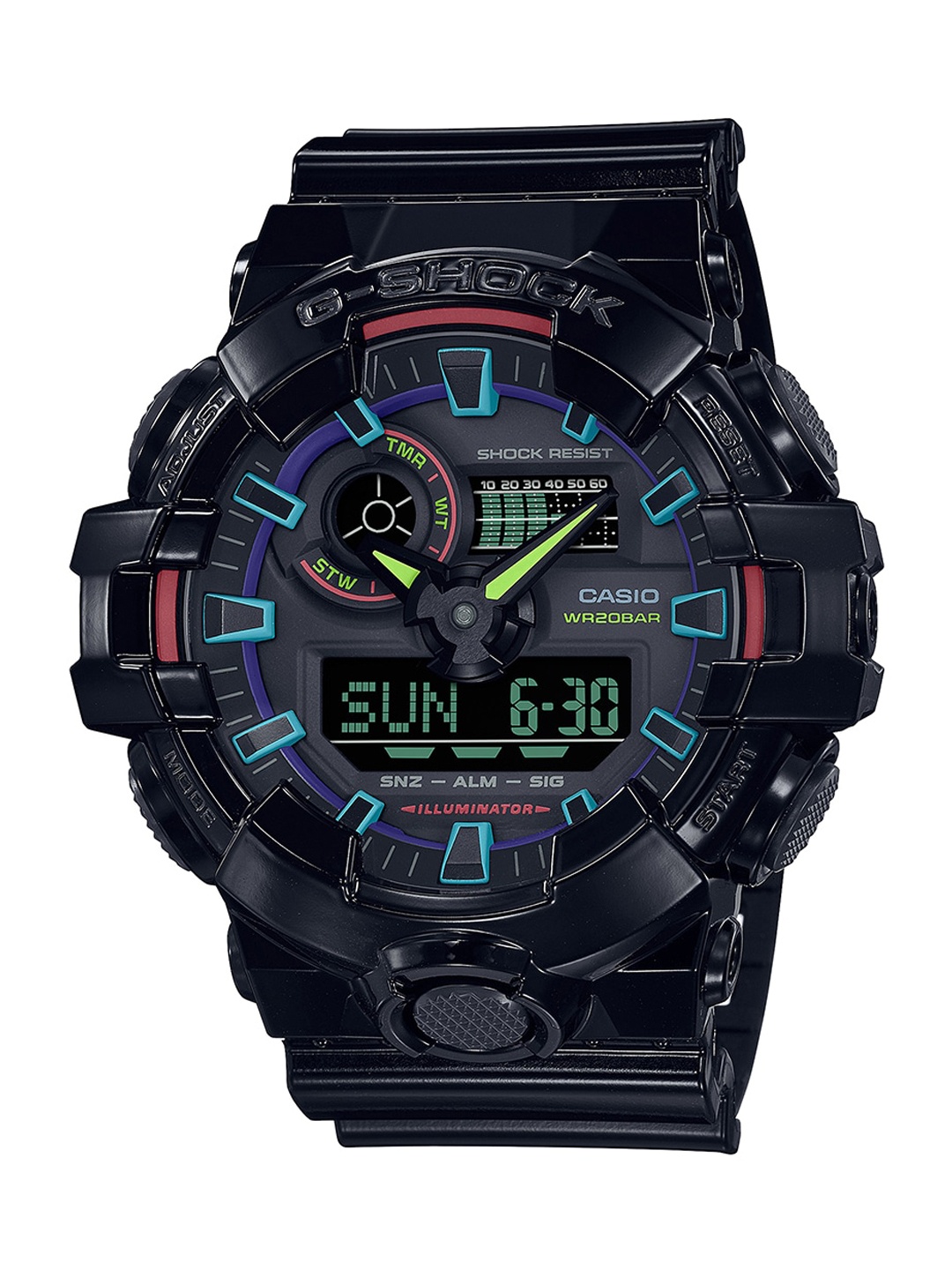 

CASIO Men G-Shock GA-700RGB-1ADR Multi-Coloured Ana-Digi Dial Black Resin Strap G1369