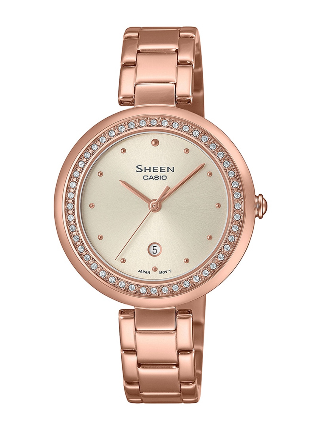 

CASIO Women Sheen Embellished Dial Bracelet Style Straps Analogue Watch SH296, Rose gold