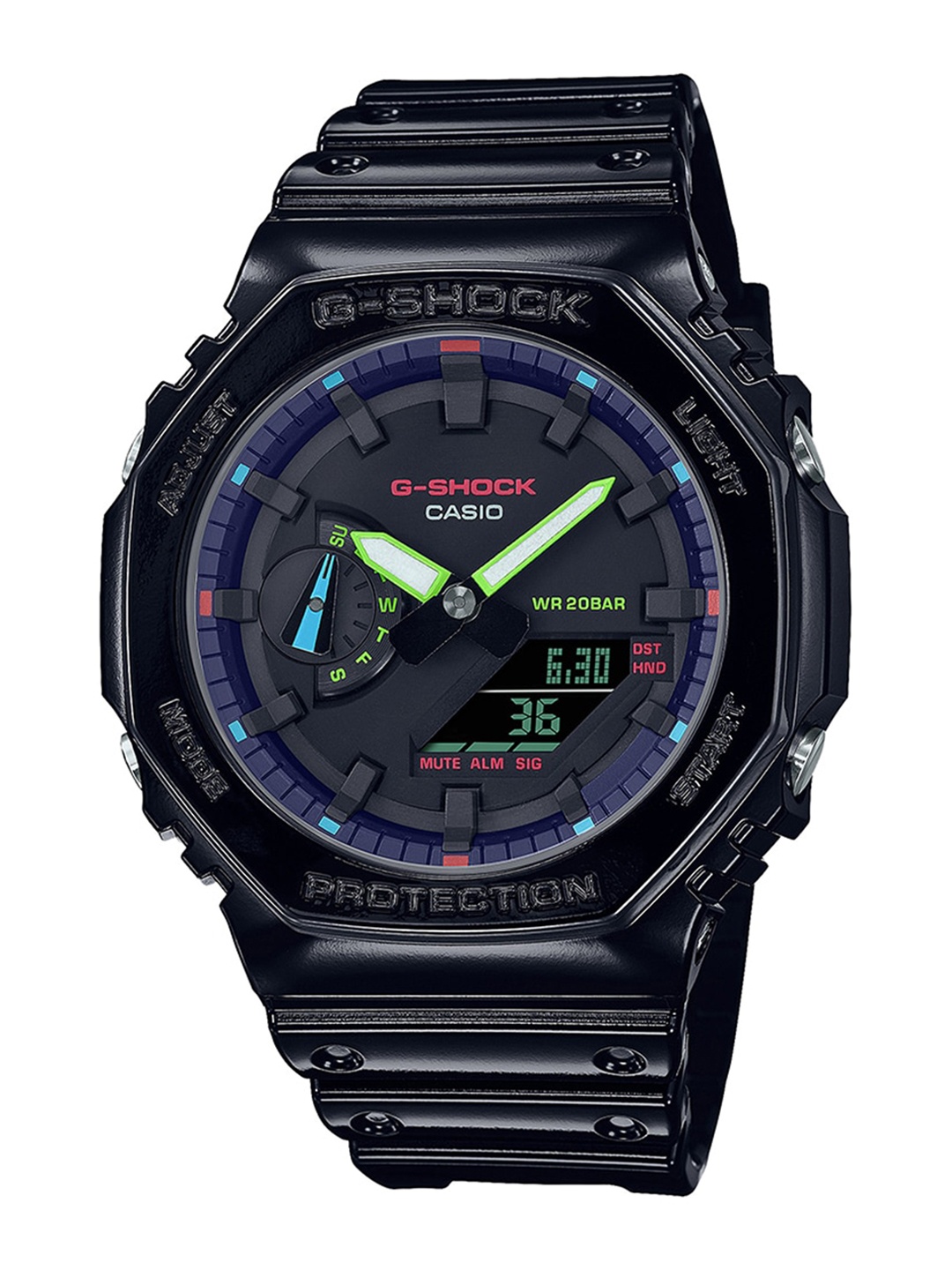 

CASIO Men G-Shock GA-2100RGB-1ADR Multi-Coloured Ana-Digi Dial Black Resin Strap G1367