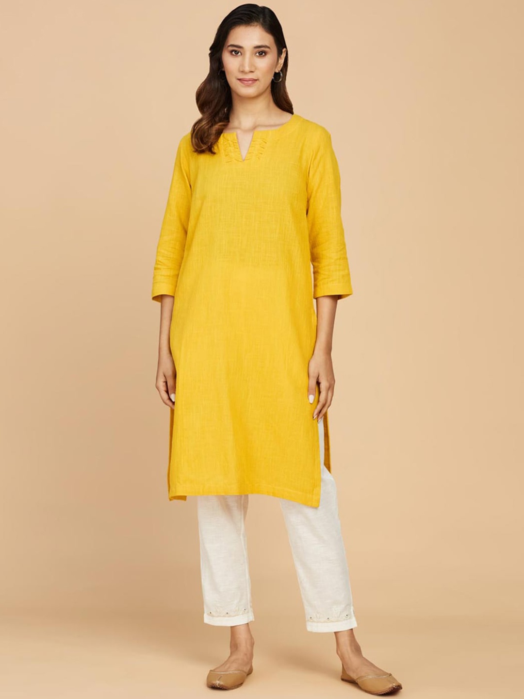 

Fabindia Notched Neck Pure Cotton Kurta, Yellow