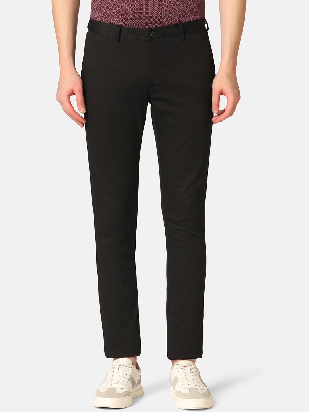 

Blackberrys Men B-91 Slim Fit Mid-Rise Wrinkle Free Chinos Trousers, Black