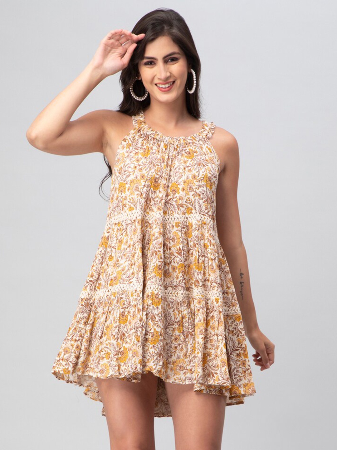 

DEBONATELLA Floral Printed Fit & Flare Mini Dress, White