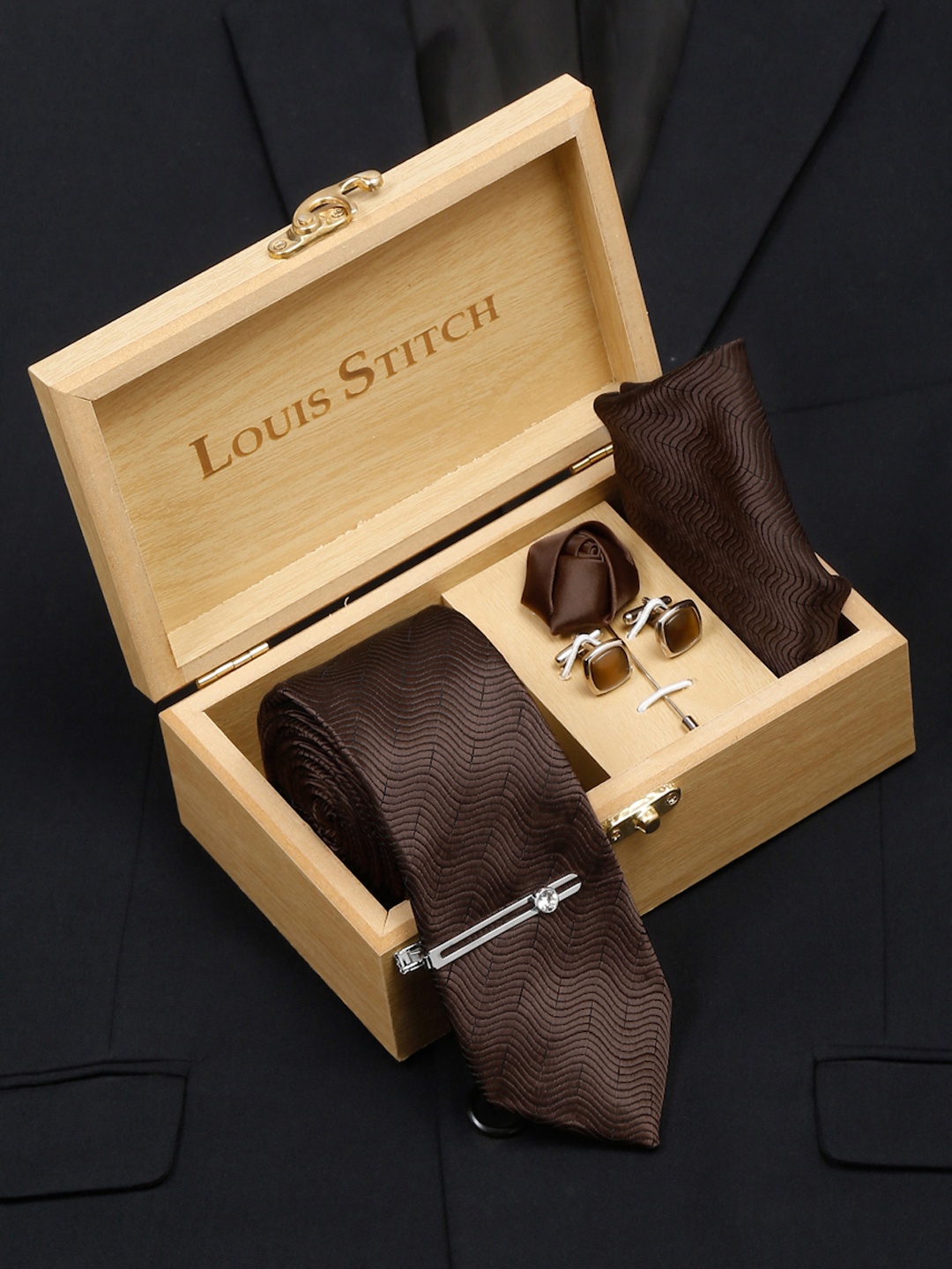 

LOUIS STITCH Men Italian Silk Accessory Gift Set, Brown