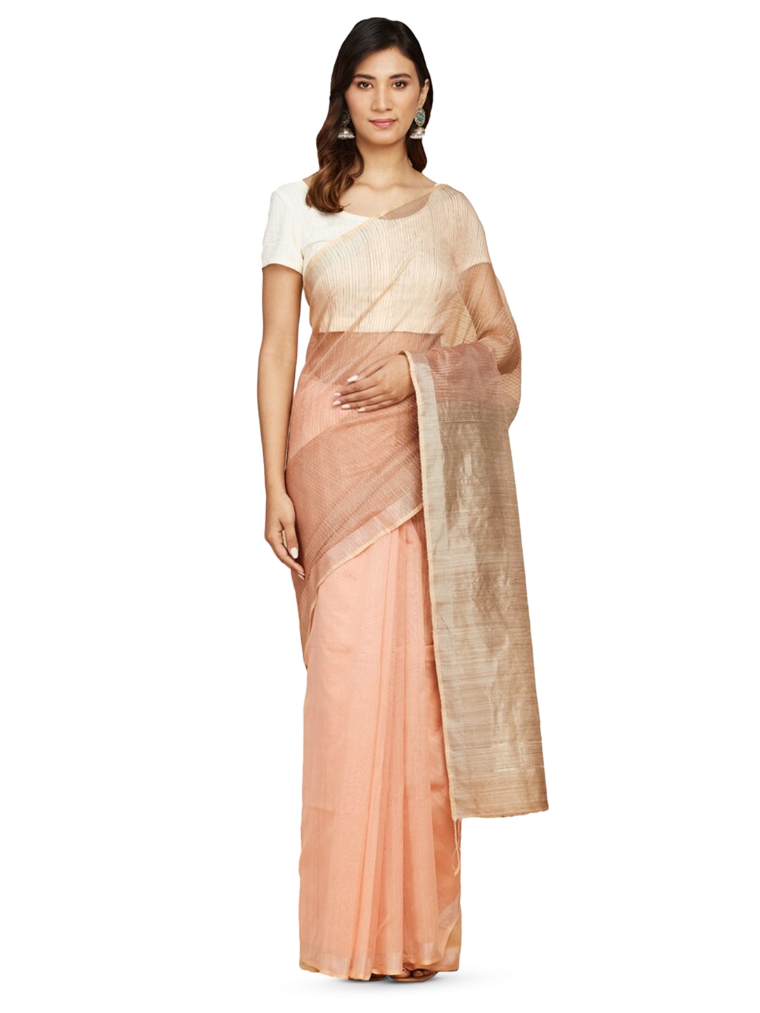 

Fabindia Silk Cotton Saree, Peach
