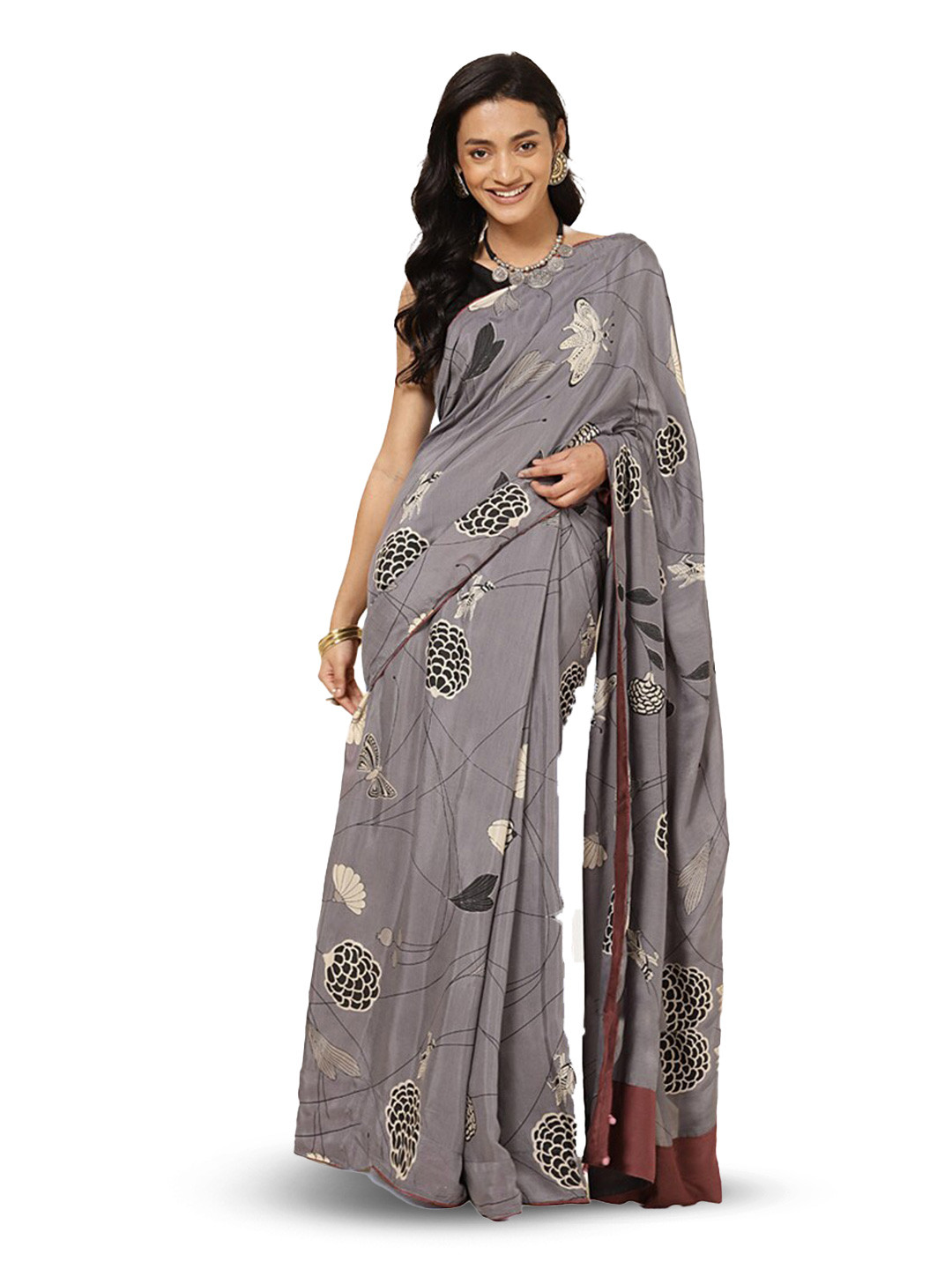 

Fabindia Floral Printed Saree, Charcoal
