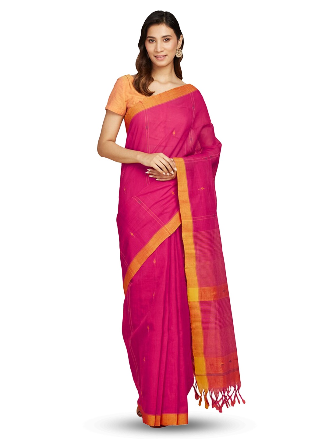 

Fabindia Floral Woven Design Pure Cotton Saree, Magenta