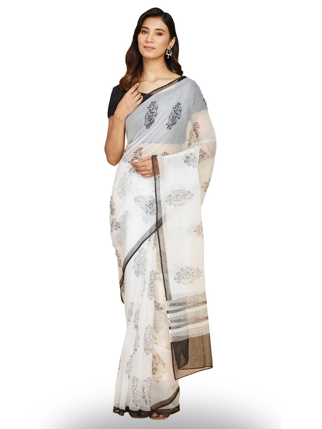 

Fabindia Ethnic Block Printed Saree, White