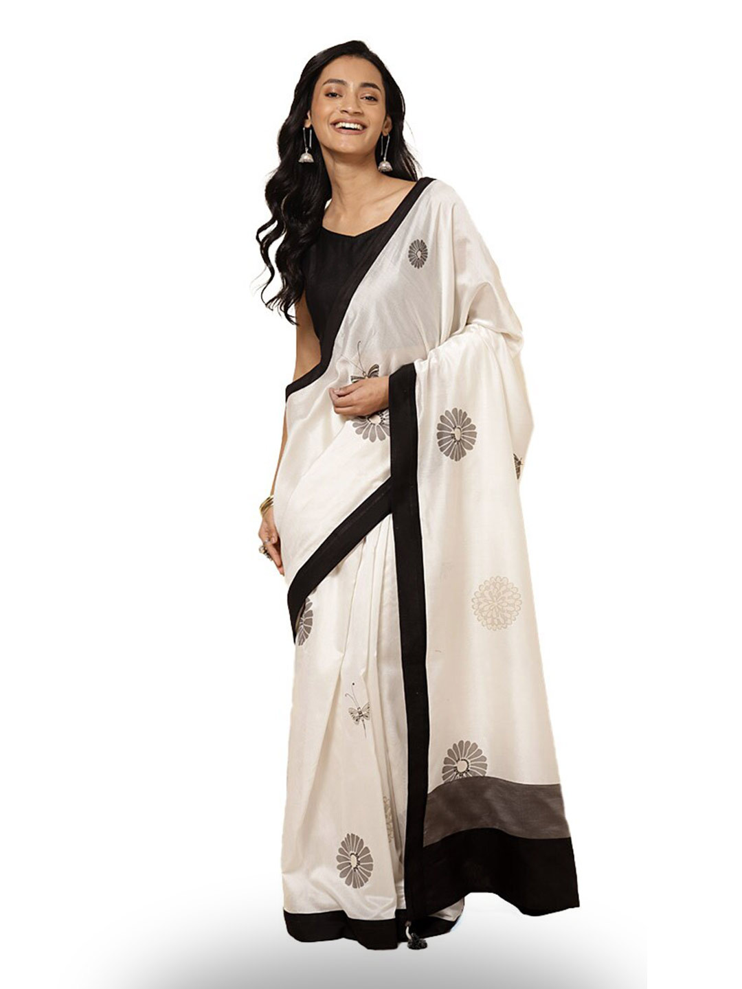 

Fabindia Floral Printed Silk Cotton Saree, White