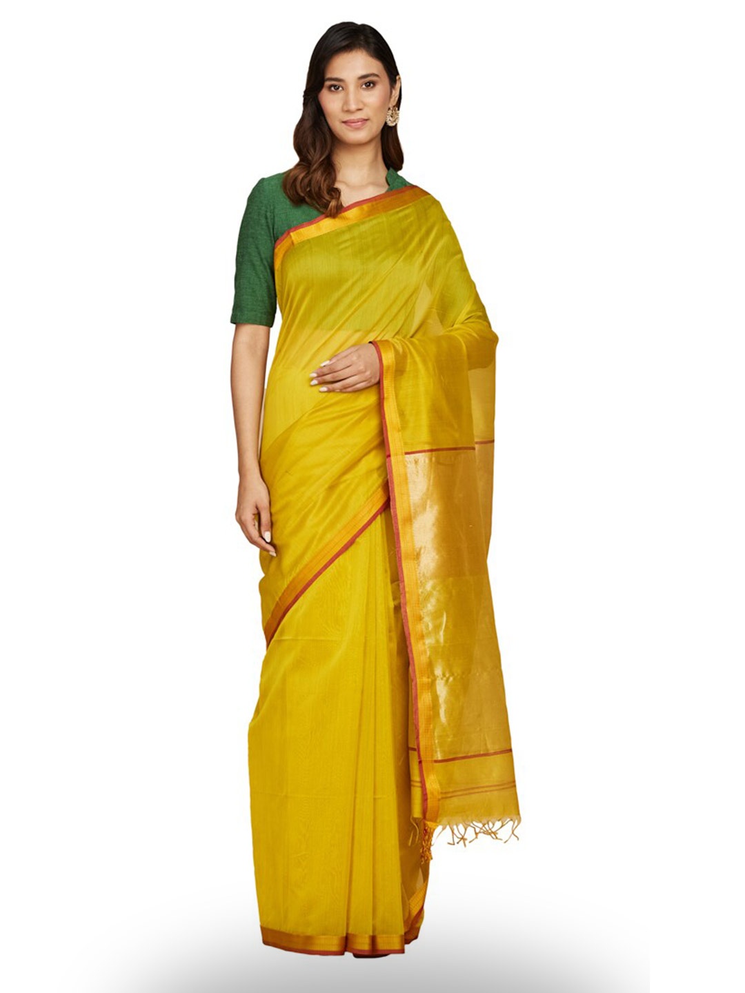 

Fabindia Zari Cotton Silk Saree, Mustard