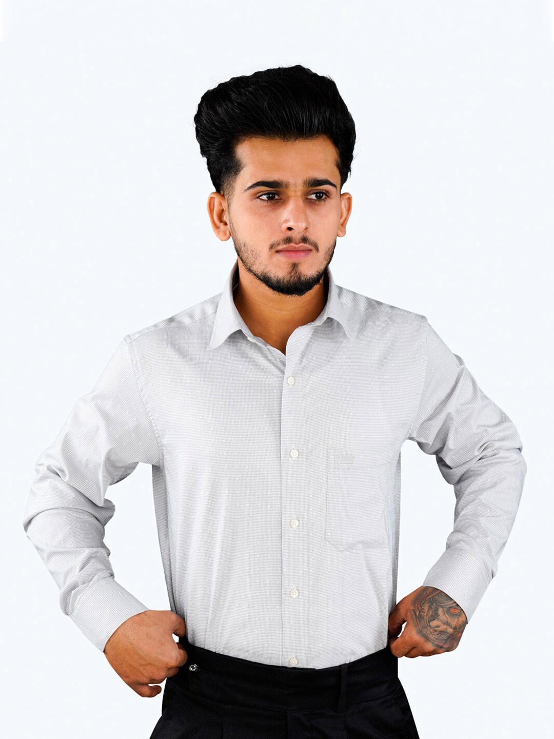 

FRENCH CROWN Standard Self Design Twill Cotton Casual Shirt, Blue