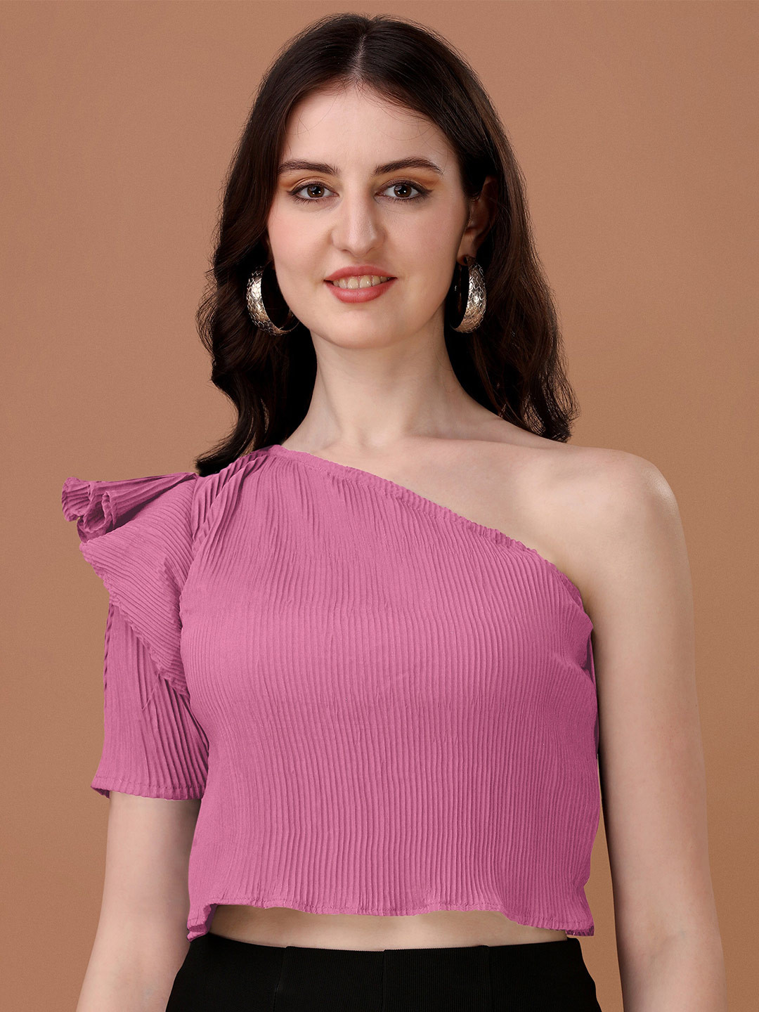 

Urban Luxe One Shoulder Crop Top, Pink