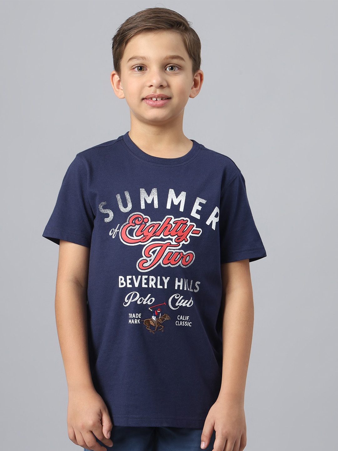 

Beverly Hills Polo Club Boys Typography Printed Pure Cotton T-shirt, Navy blue
