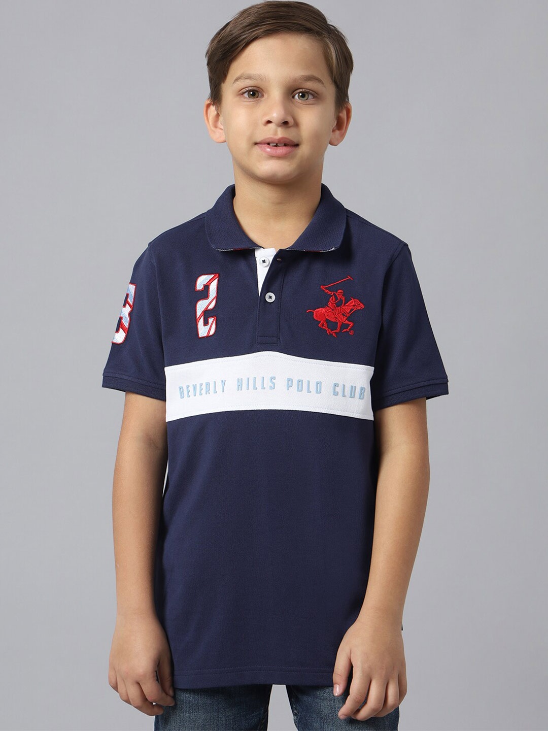 

Beverly Hills Polo Club Boys Typography Printed Pure Cotton T-shirt, Navy blue