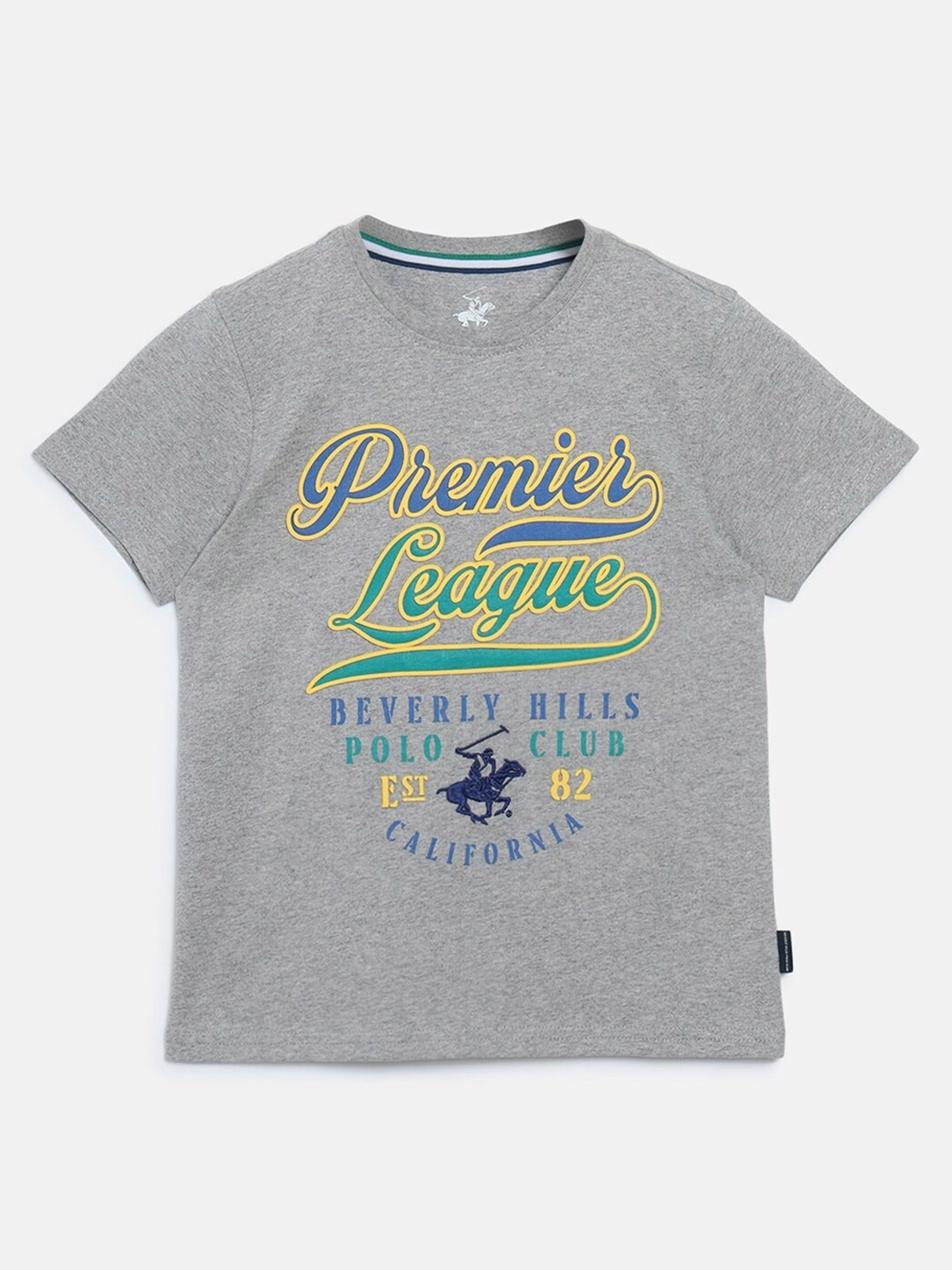Beverly Hills Polo Club Boys Typography Printed Pure Cotton T-shirt, Grey