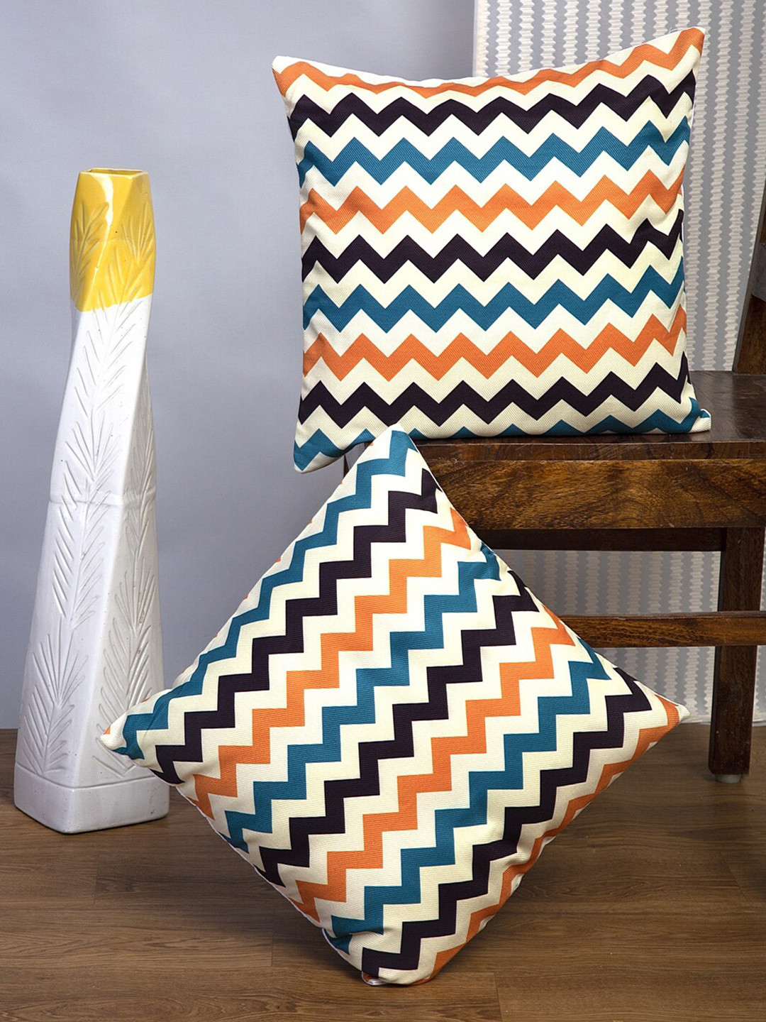 

Alina decor Yellow & Orange 2 Pieces Geometric Square Cushion Covers