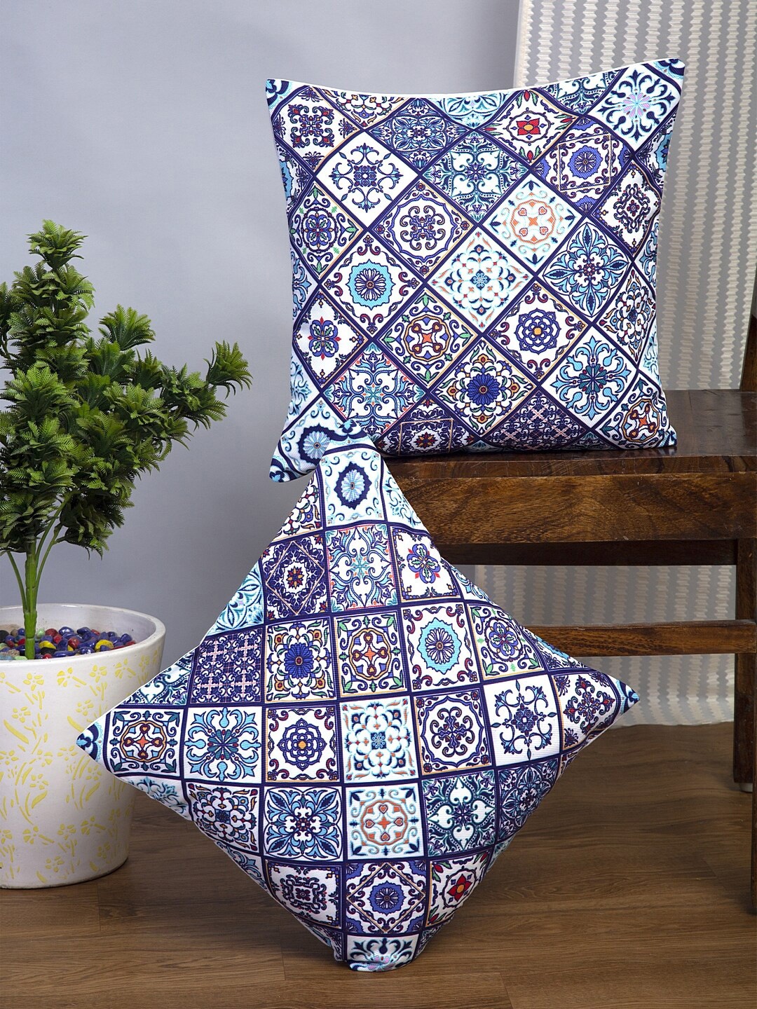 

Alina decor Blue & White 2 Pieces Ethnic Motifs Square Cushion Covers