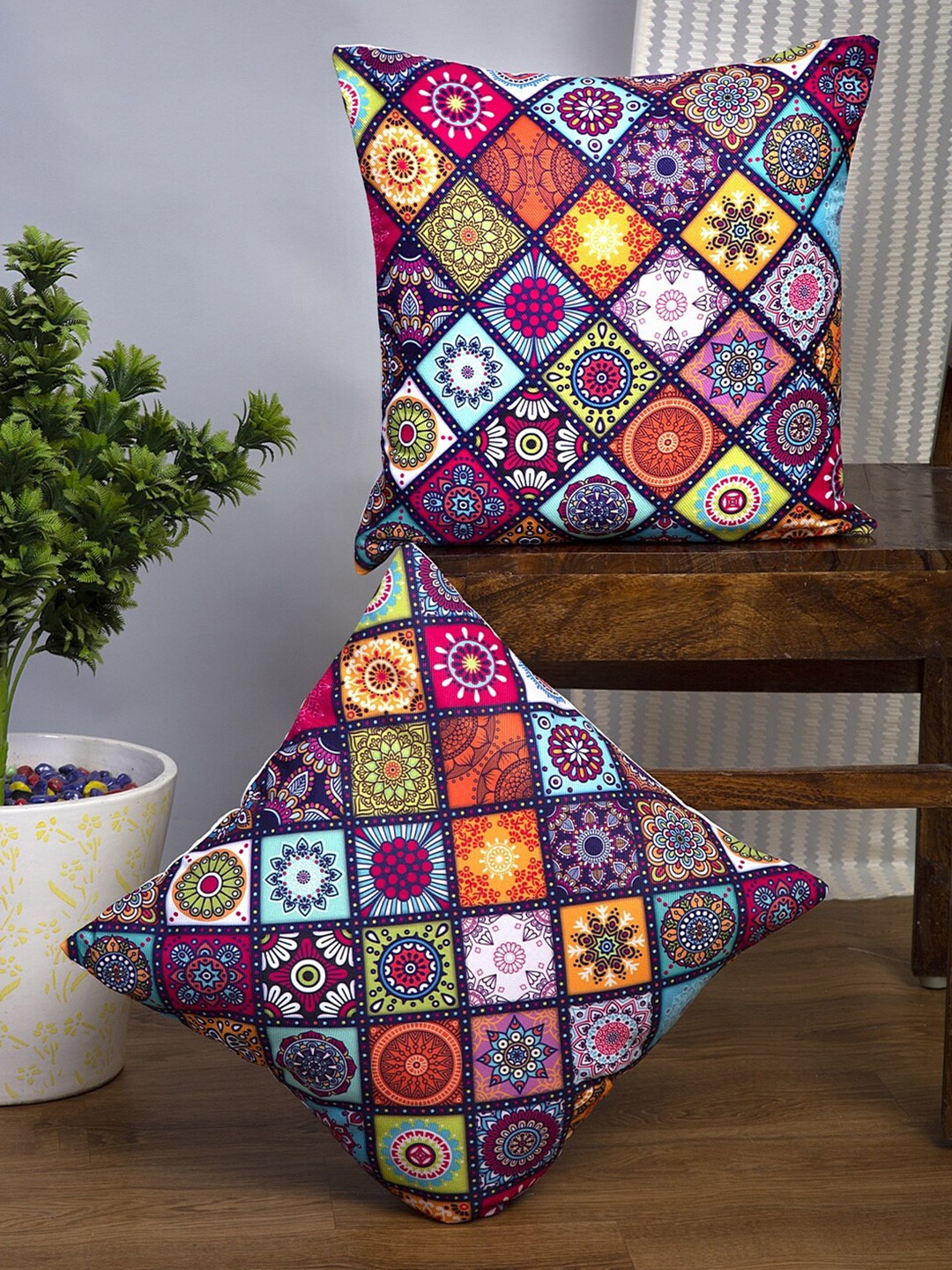 

Alina decor Purple & Red 2 Pieces Ethnic Motifs Square Cushion Covers