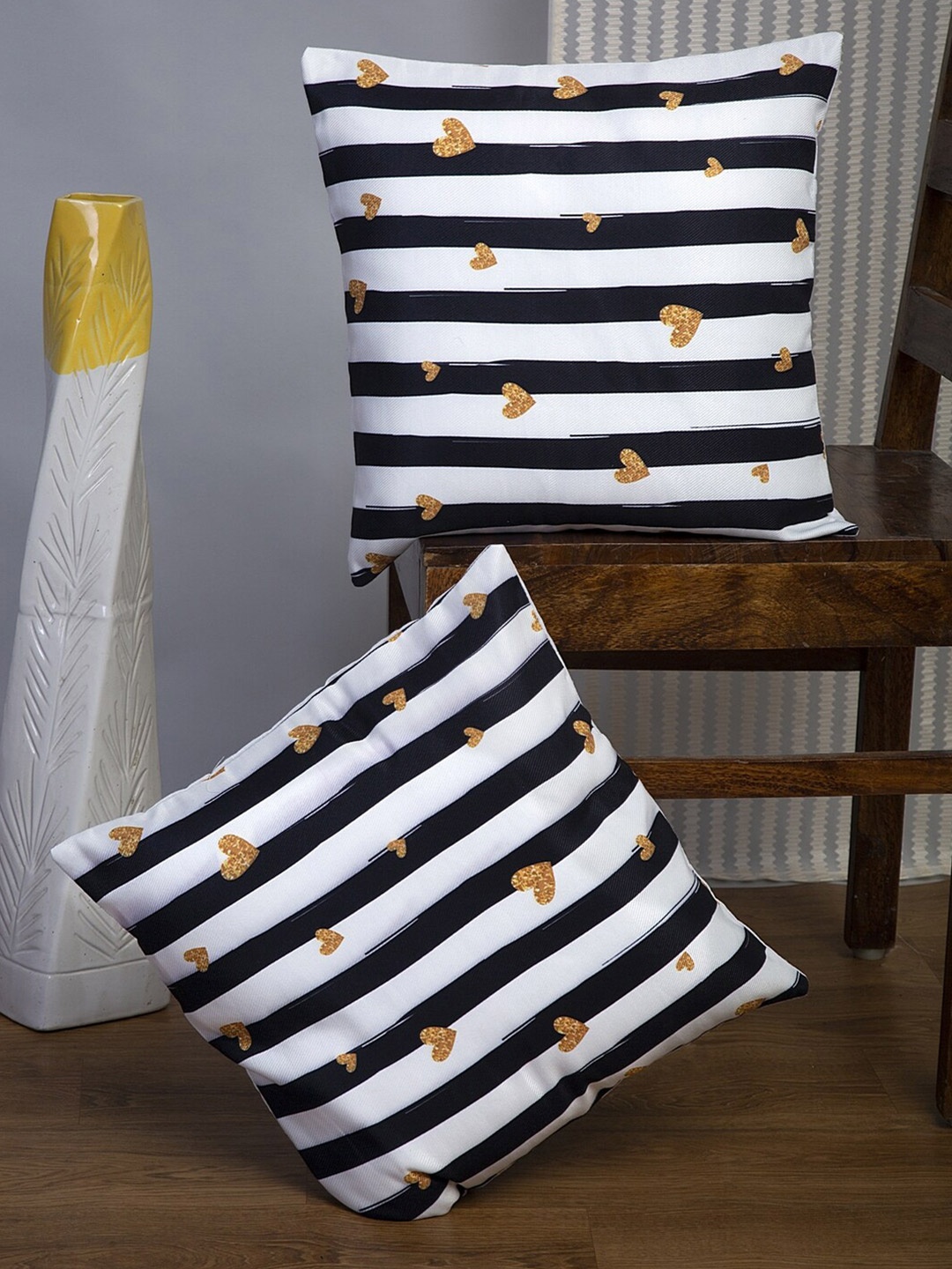 

Alina decor Black & White 2 Pieces Striped Square Cushion Covers