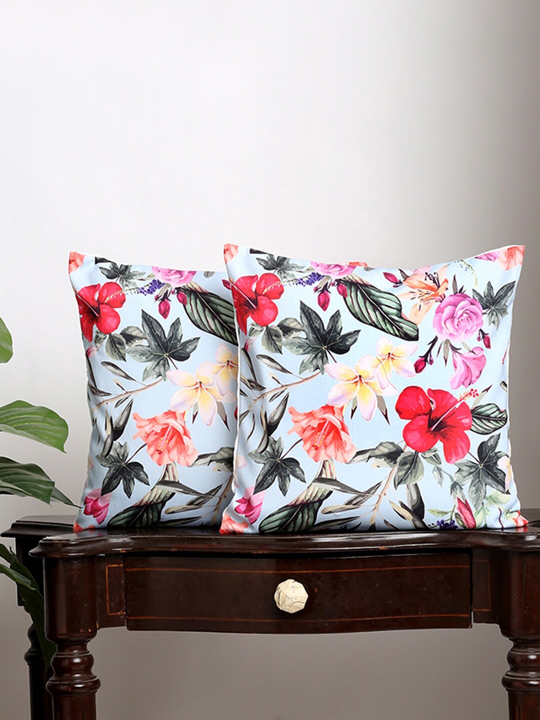 

Alina decor Blue & Green 2 Pieces Floral Square Cushion Covers