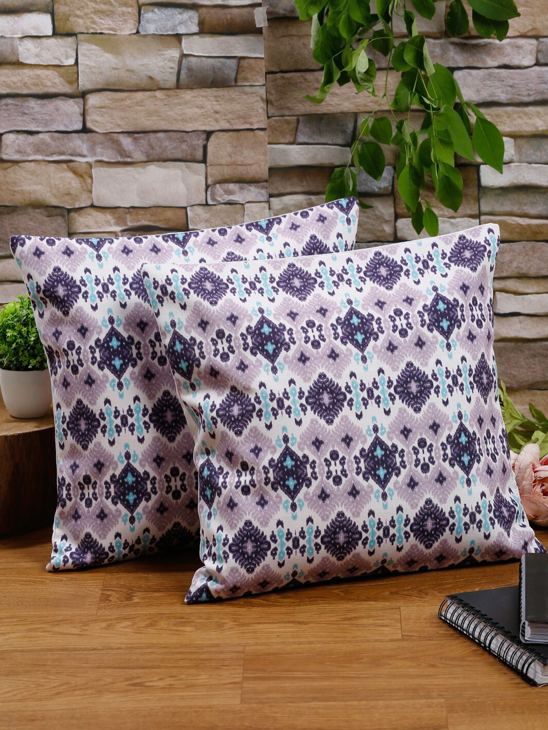 

Alina decor Purple & White 2 Pieces Ethnic Motifs Square Cushion Covers