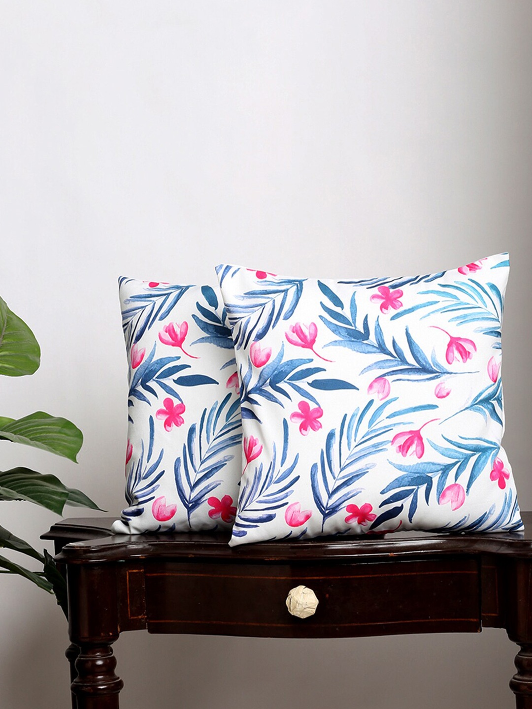 

Alina decor White & Blue 2 Pieces Floral Square Cushion Covers