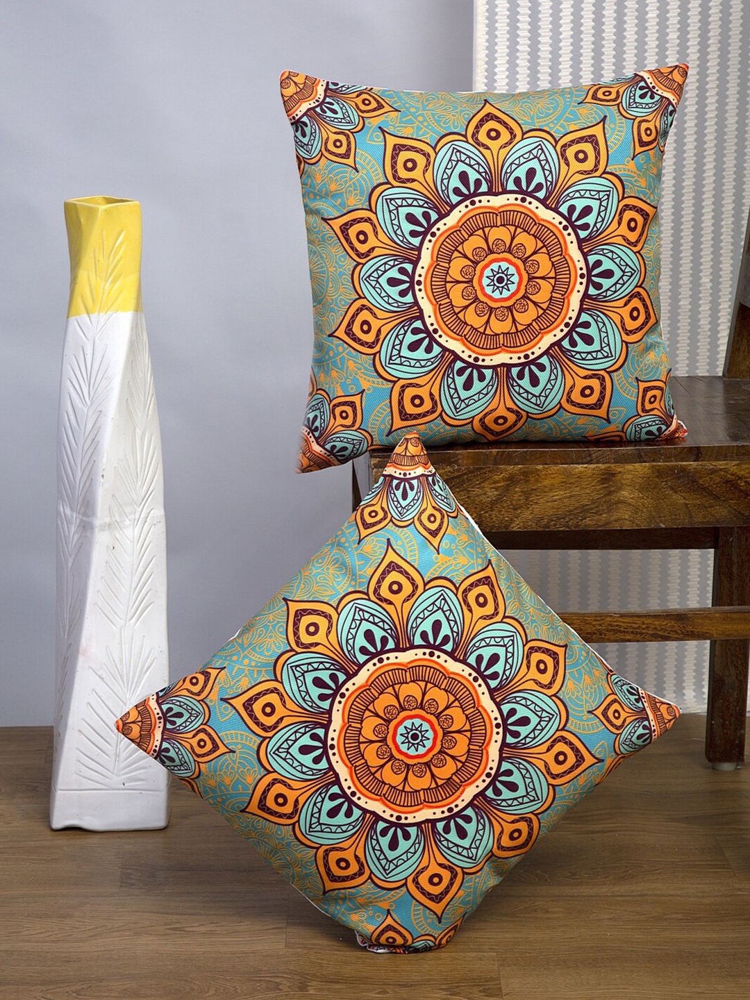 

Alina decor Yellow & Blue 2 Pieces Ethnic Motifs Square Cushion Covers