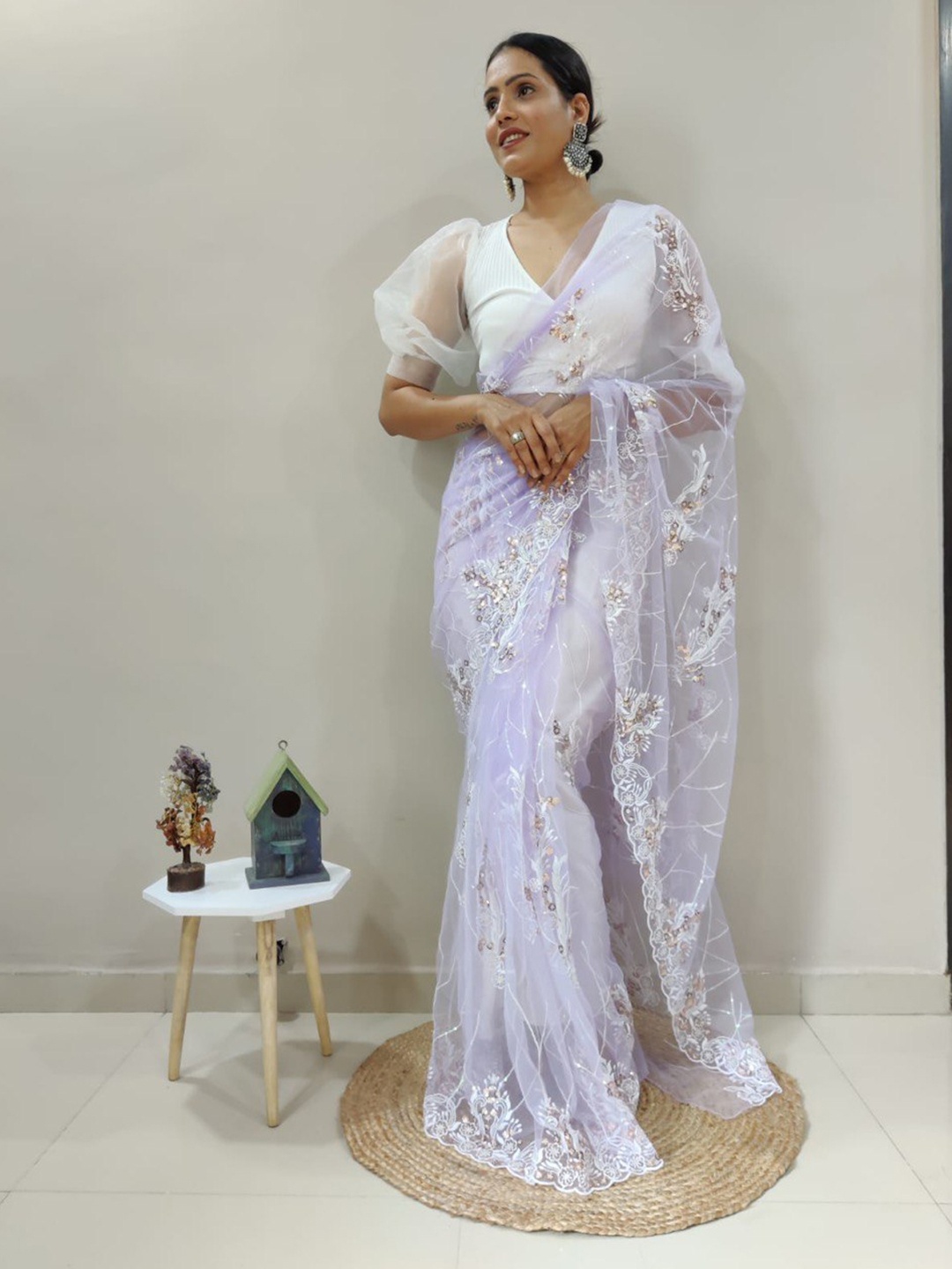 

Nityanta Fab Sequin Embellished Net Saree, Blue