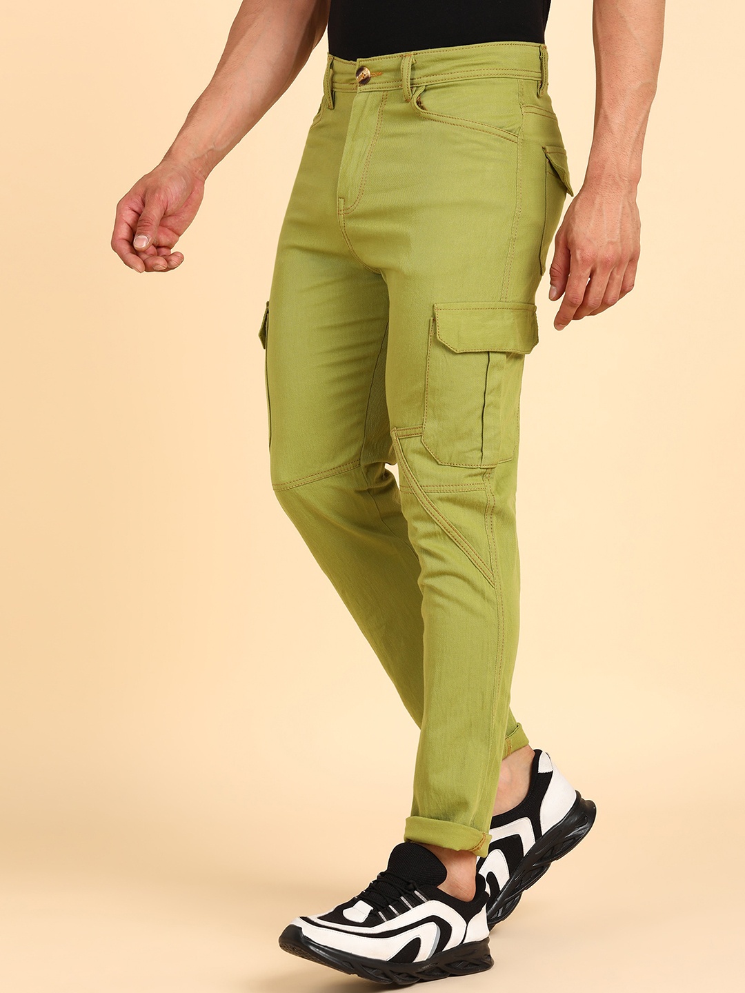 

MONTREZ Men Comfort Cotton Cargo Trousers, Green