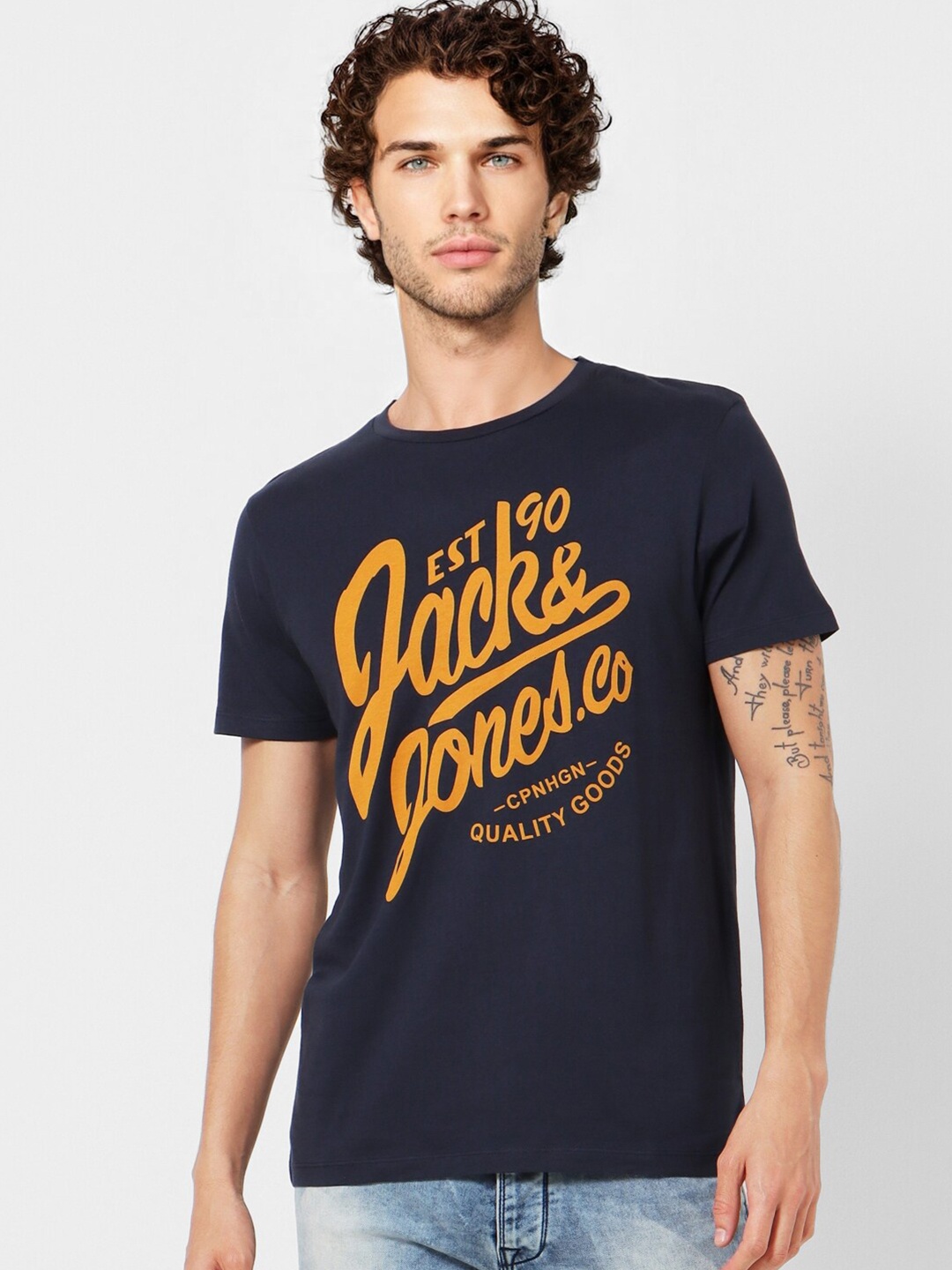 

Jack & Jones Typography Printed Cotton T-shirt, Navy blue
