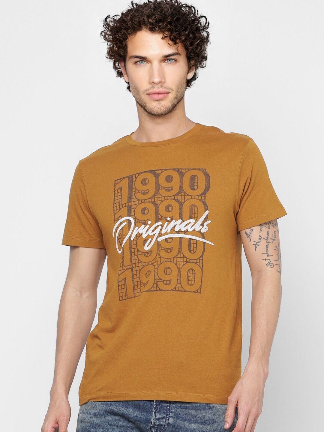 

Jack & Jones Typography Printed Cotton T-shirt, Brown