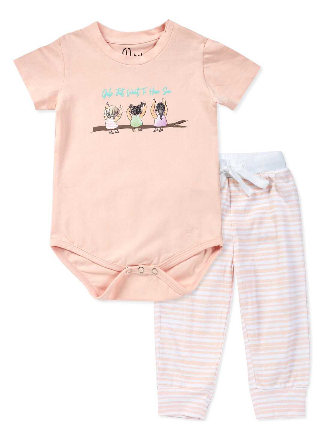 

Gini and Jony Infant Girls Printed Pure Cotton T-shirt With Trousers, Pink