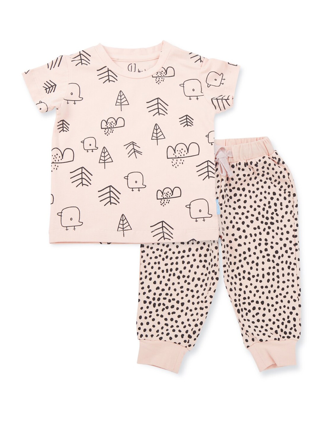 

Gini and Jony Infant Girls Printed Pure Cotton T-shirt With Pyjamas, Pink