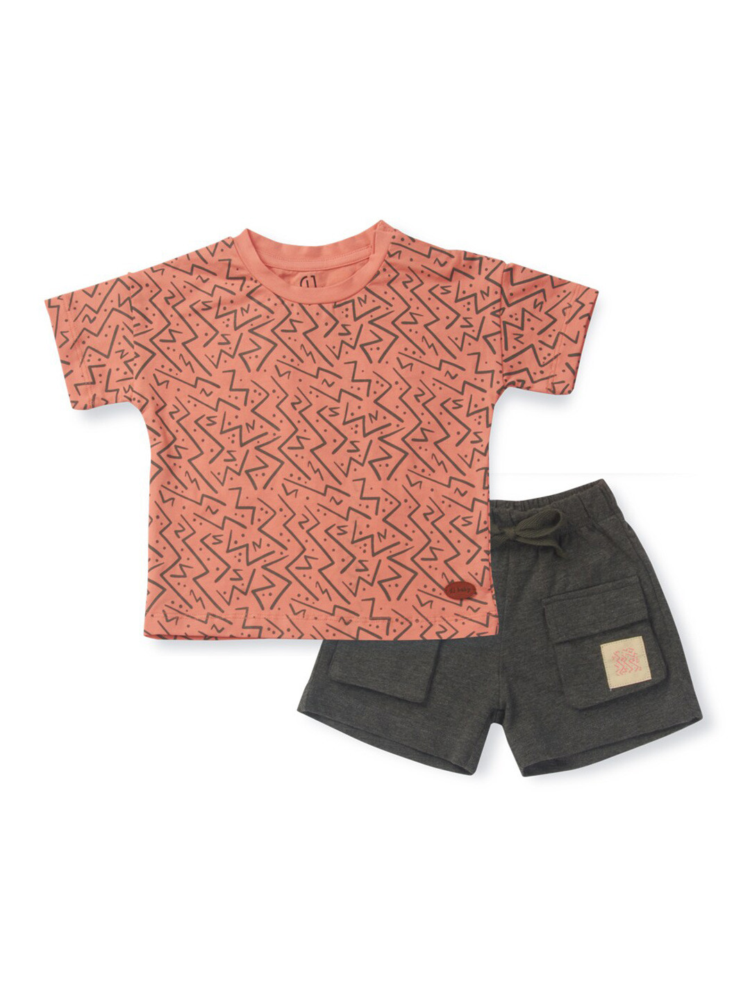 

Gini and Jony Infant Girls Printed Pure Cotton T-shirt with Shorts, Peach