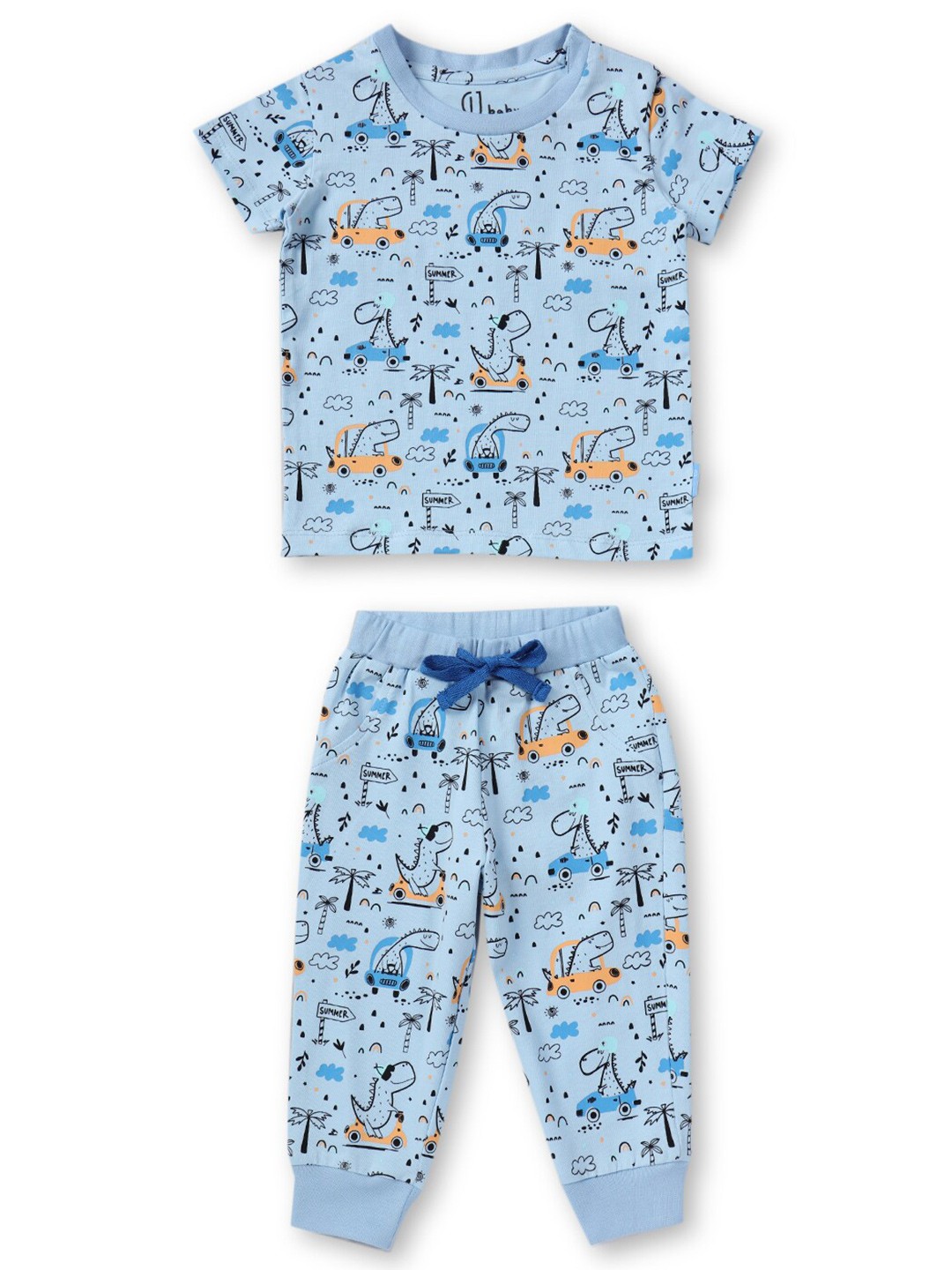 

Gini and Jony Boys Printed Cotton T-shirt with Joggers, Blue