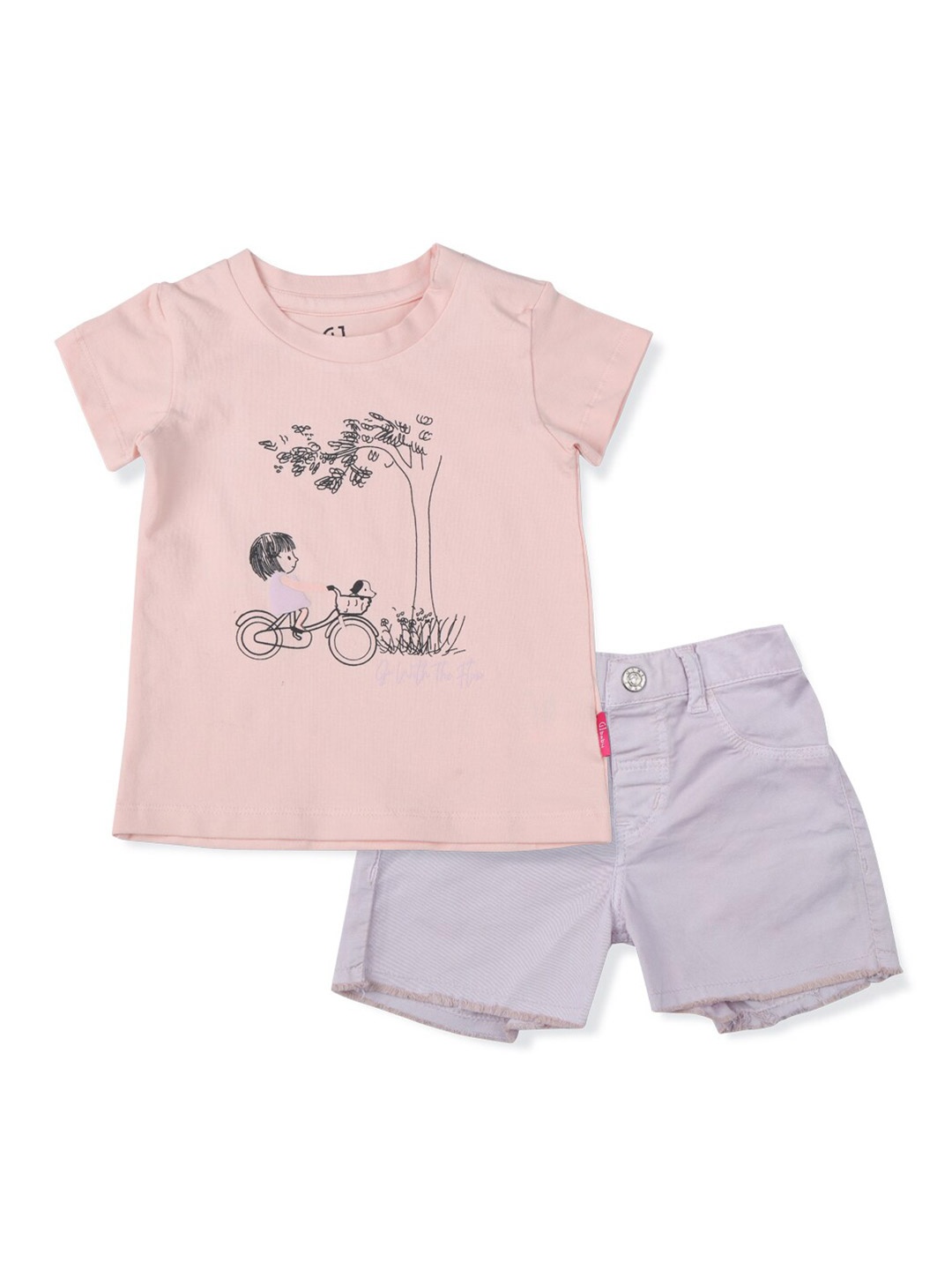 

Gini and Jony Girls Printed Cotton T-shirt with Shorts, Pink