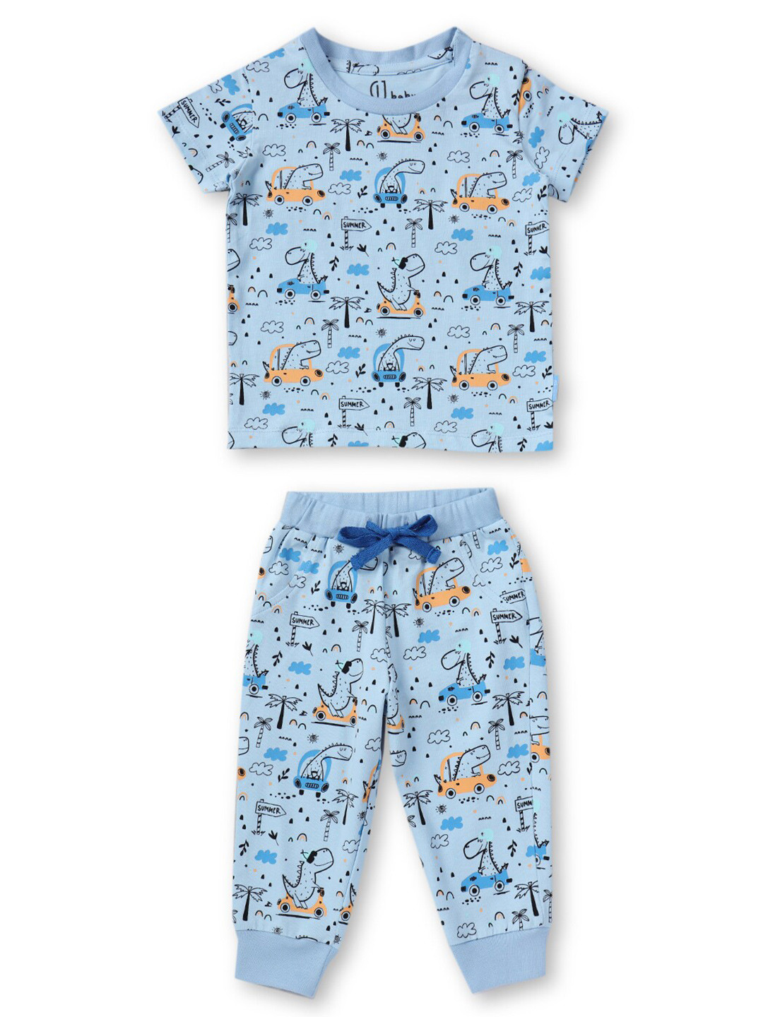 

Gini and Jony Boys Printed Cotton T-shirt with Joggers, Blue